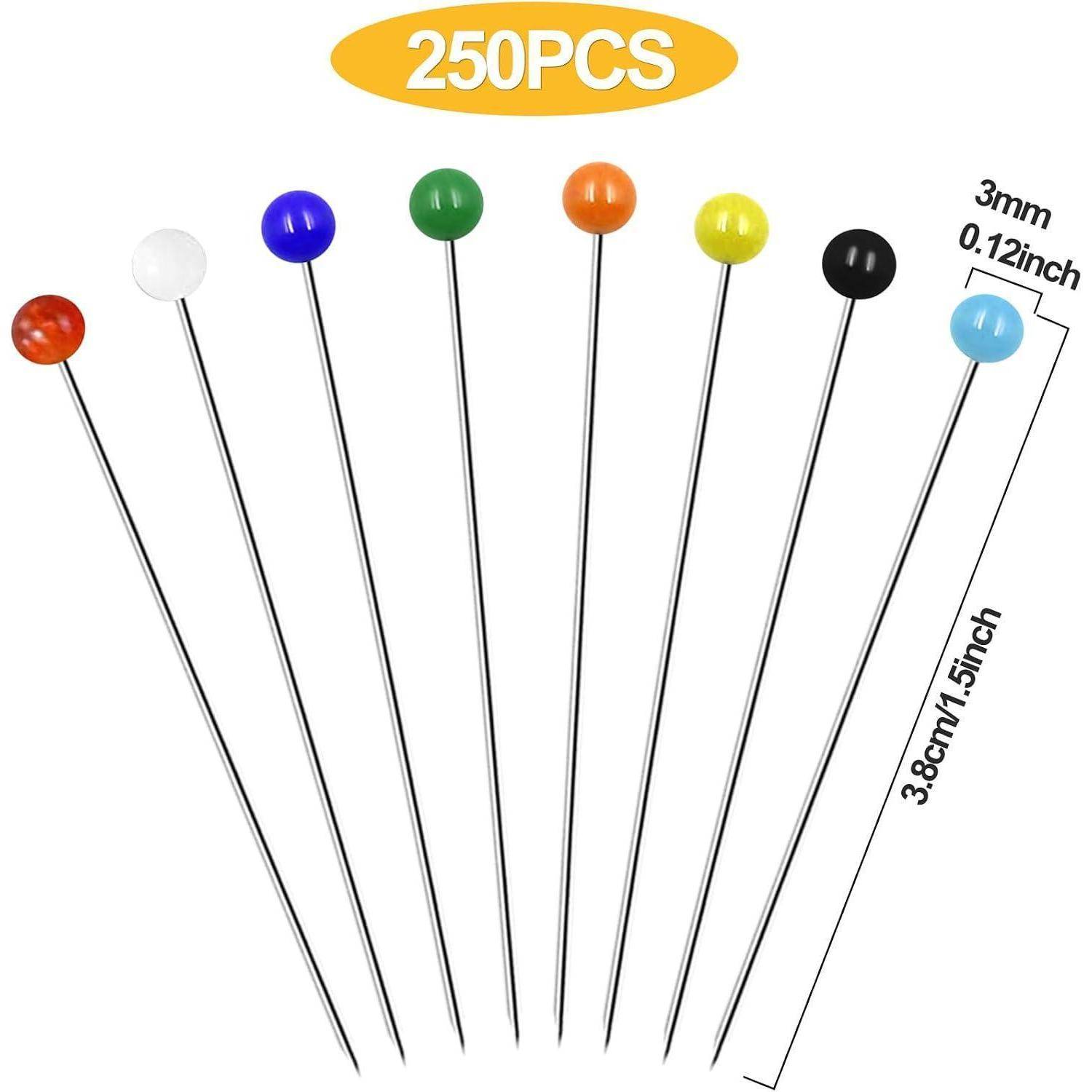 Stecknadeln mit Glaskopf 38mm 250 Stück bunt Edelstahl
