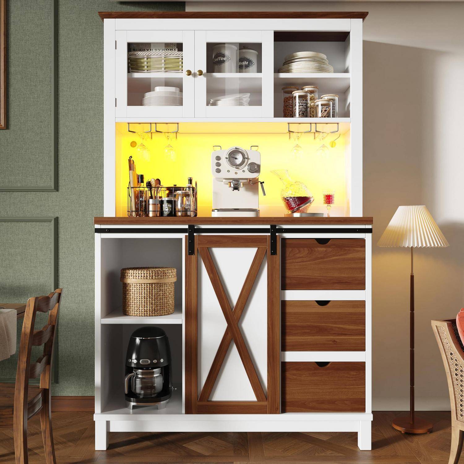 Küchenschrank mit LED & App-Steuerung, 104x40x180cm Weiß