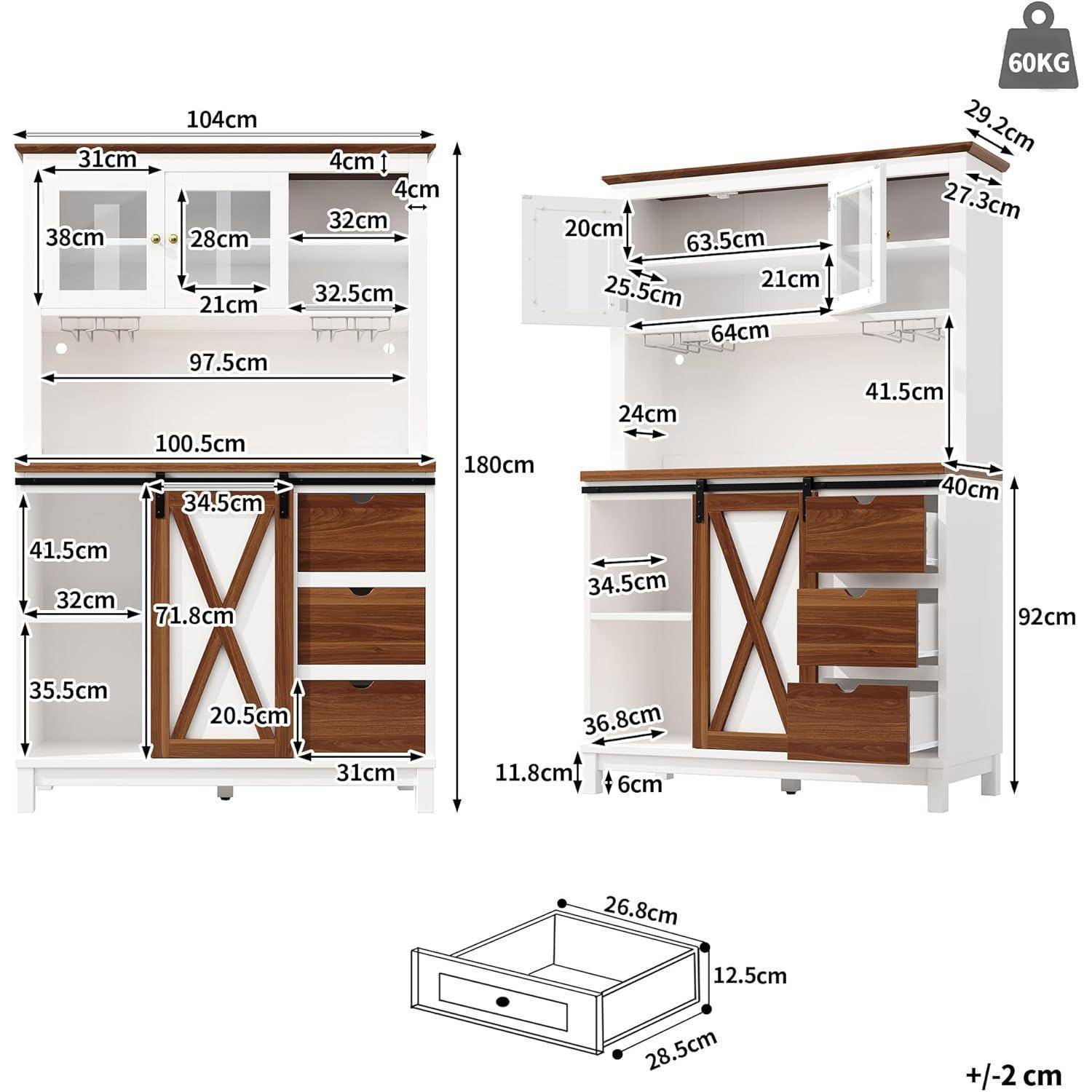 Küchenschrank mit LED & App-Steuerung, 104x40x180cm Weiß