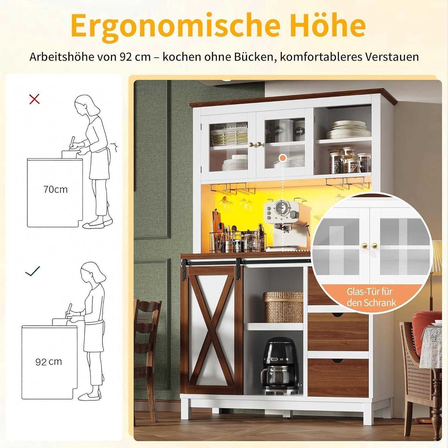 Küchenschrank mit LED & App-Steuerung, 104x40x180cm Weiß