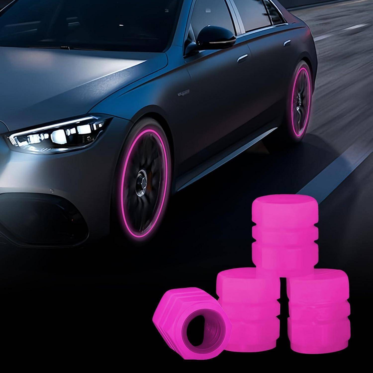 4x Ventilkappen Auto Leuchtend Rosa ABS Universell