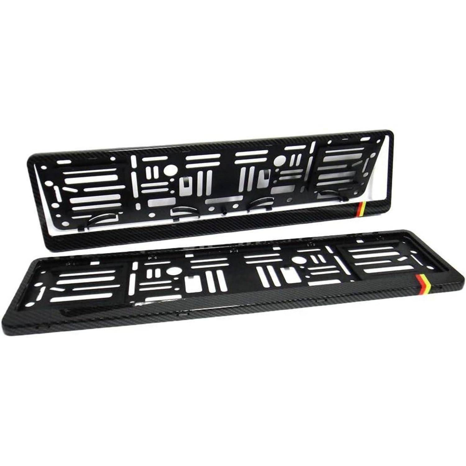 2x Kennzeichenhalter Kohlefaser-Optik Deutschland-Flagge Schwarz