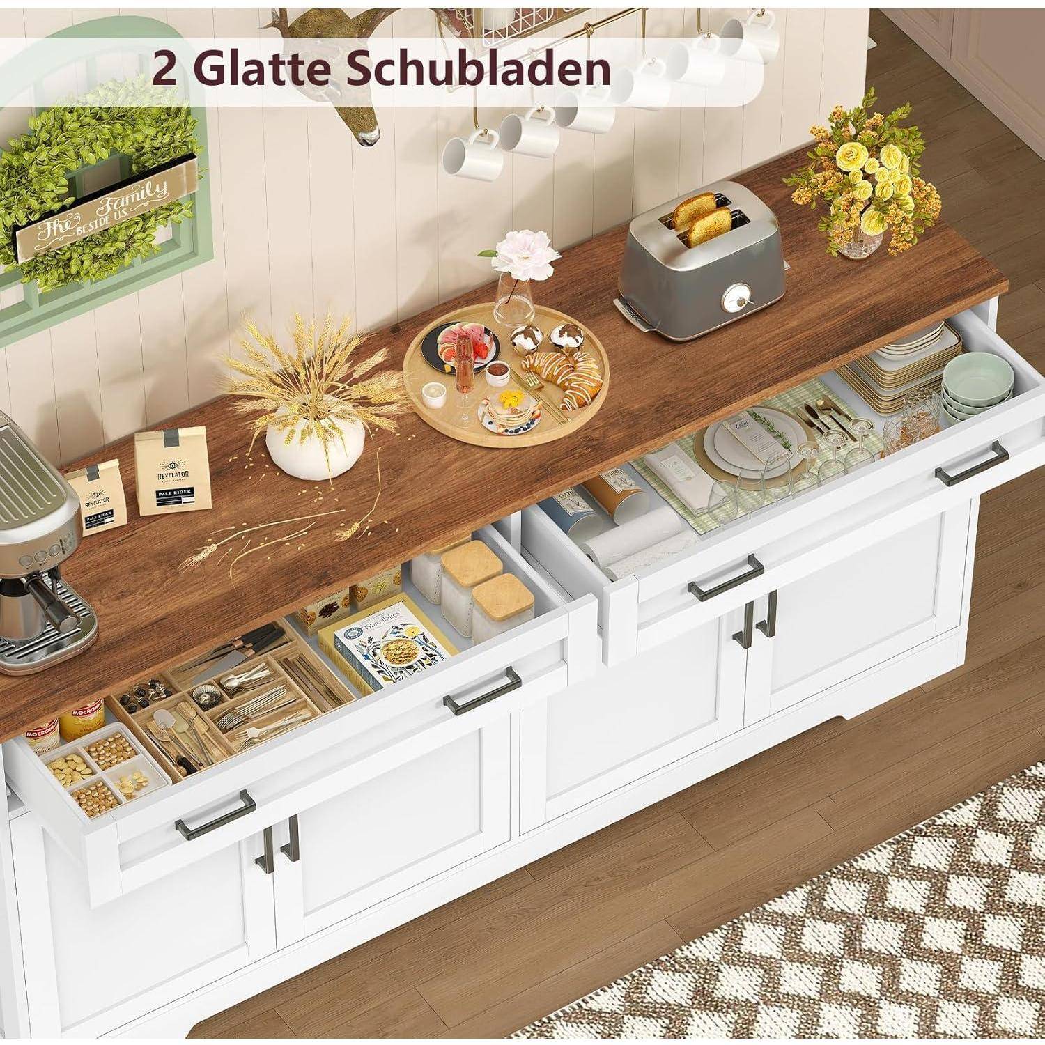 Sideboard weiß 140x40x80cm mit 2 Schubladen und verstellbaren Regalen