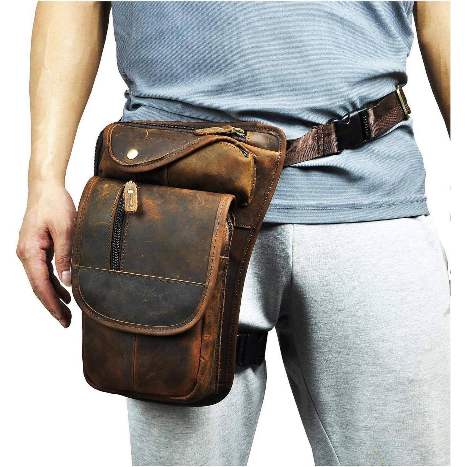 Herren Leder Beintasche Braun 3112 A