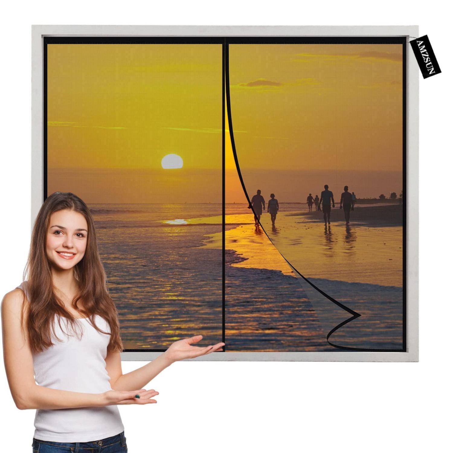 Magnet Fliegengitter Fenster 110x130cm Schwarz mit Klebemontage