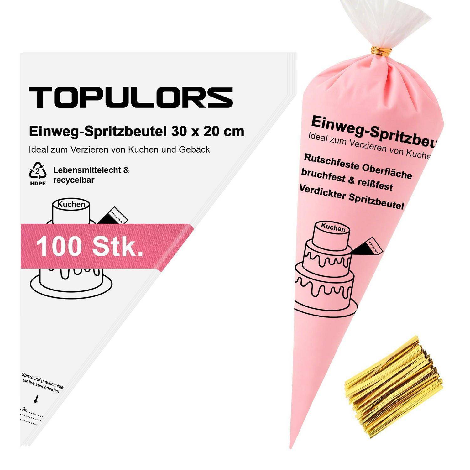 TOPULORS Einweg-Spritzbeutel 100 Stk. 30x20cm reißfest