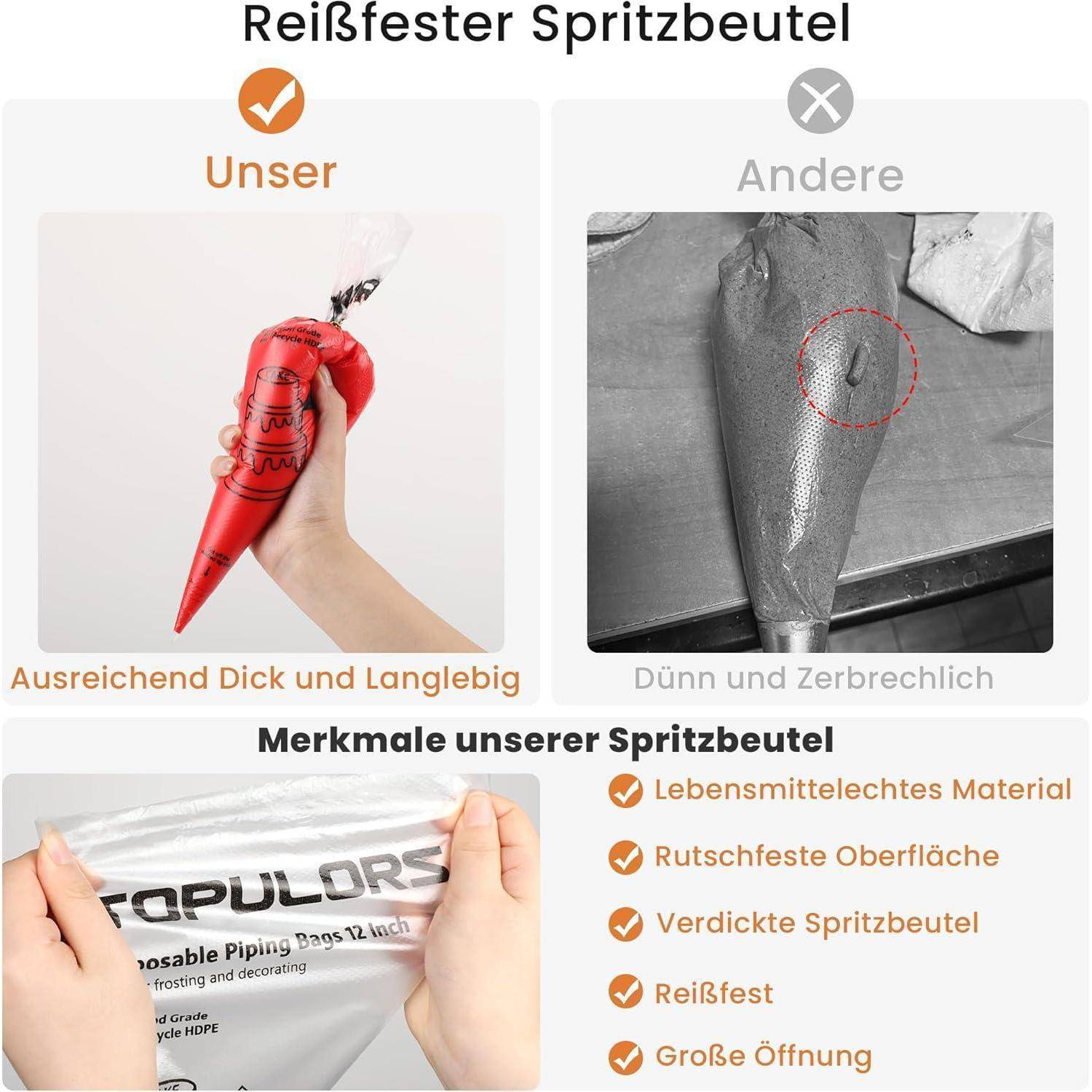 TOPULORS Einweg-Spritzbeutel 100 Stk. 30x20cm reißfest