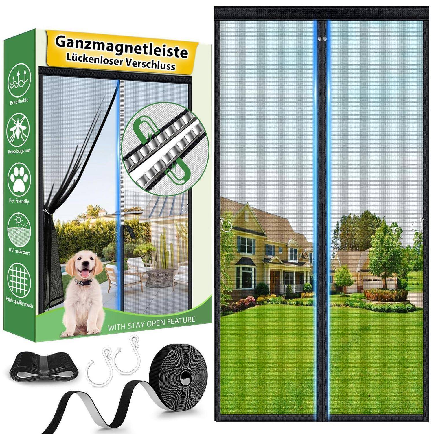 Fliegengitter Balkontür 90x200cm Schwarz Magnetverschluss Glasfasernetz<br>---<br>**Begründung:**<br><br>*