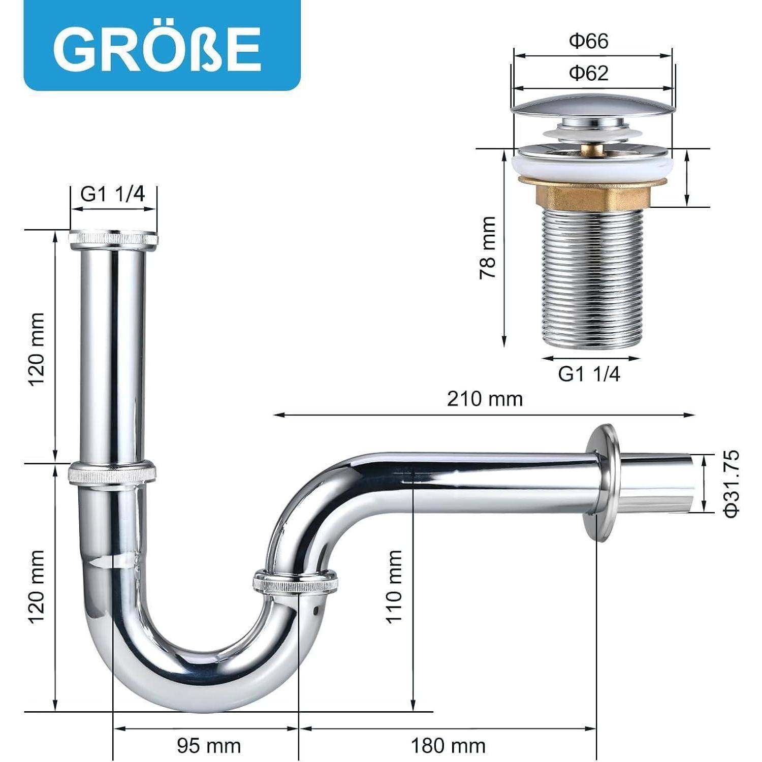 Universal Siphon Waschbecken Röhrensiphon Ablaufgarnitur Abflussrohr