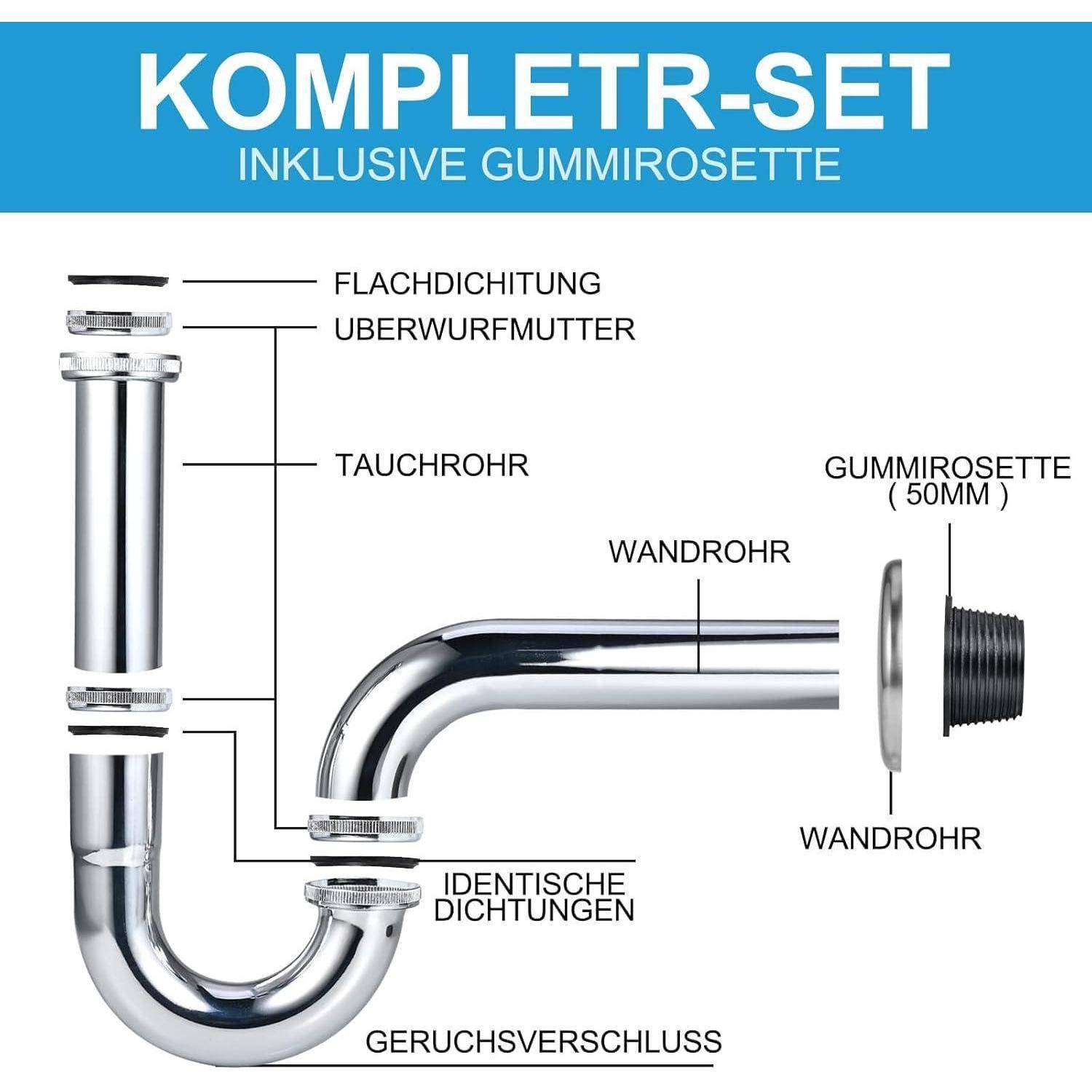 Universal Siphon Waschbecken Röhrensiphon Ablaufgarnitur Abflussrohr