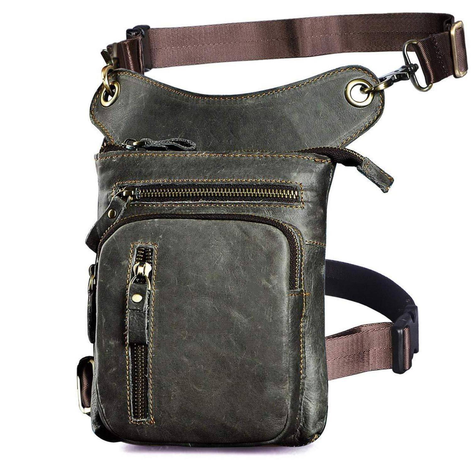 Herren Leder Motorrad Hüfttasche Schultertasche 211-11 Grau