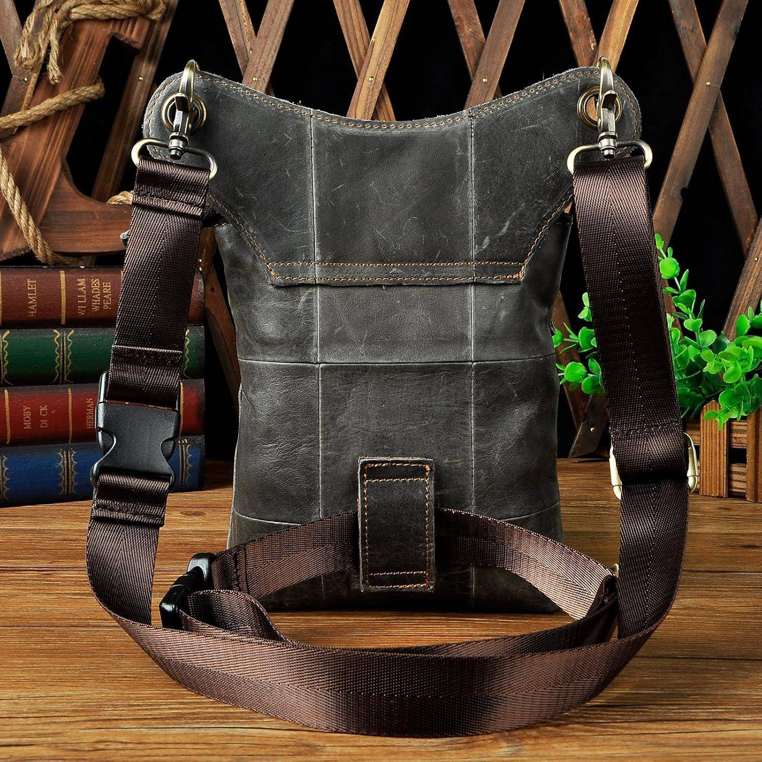 Herren Leder Motorrad Hüfttasche Schultertasche 211-11 Grau