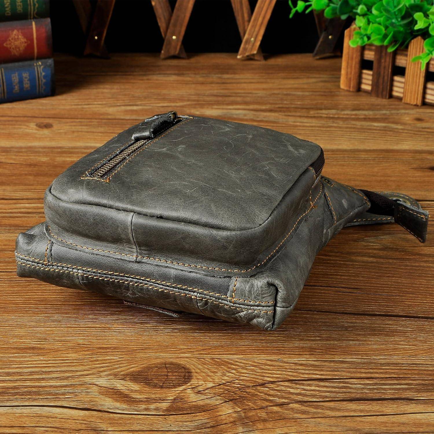 Herren Leder Motorrad Hüfttasche Schultertasche 211-11 Grau