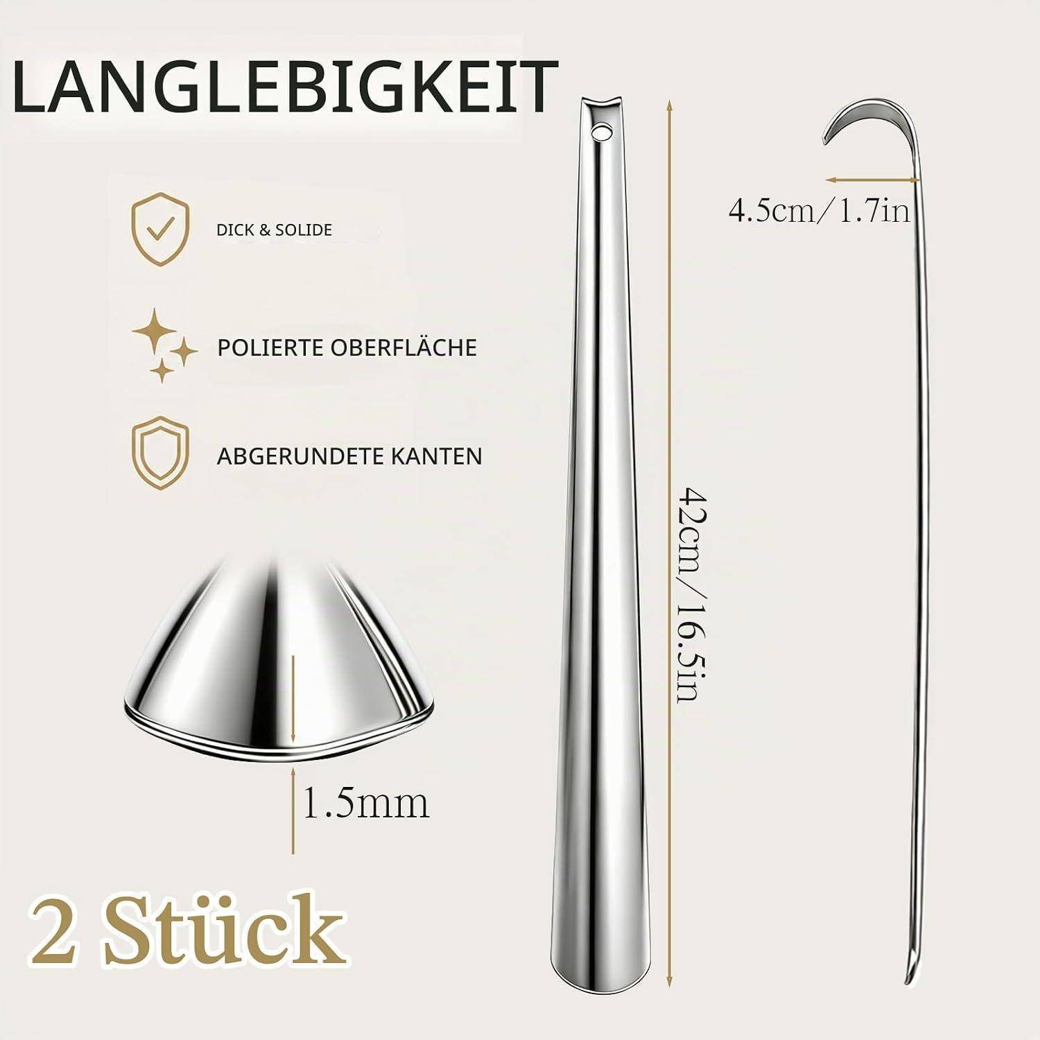 2x Schuhlöffel 42cm Edelstahl mit Aufhängeöse