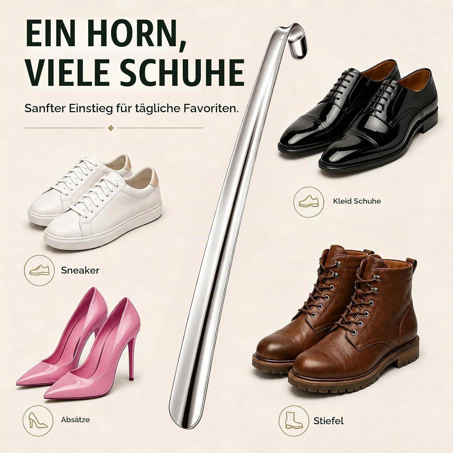 2x Schuhlöffel 42cm Edelstahl mit Aufhängeöse