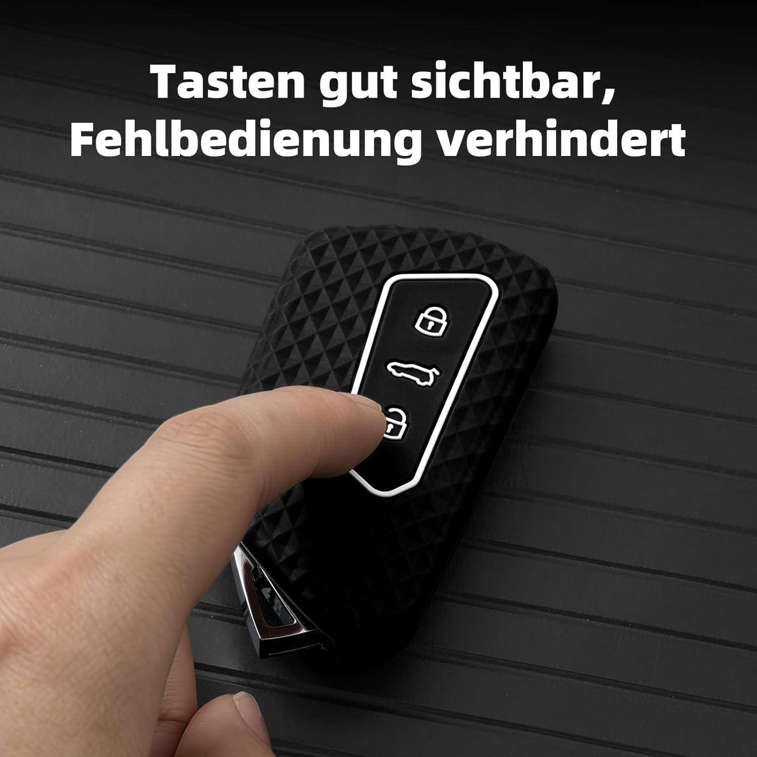OATSBASF Autoschlüsselhülle Silikon für VW Golf 8, Seat Leon MK4, Skoda Octavia, L-Schwarz