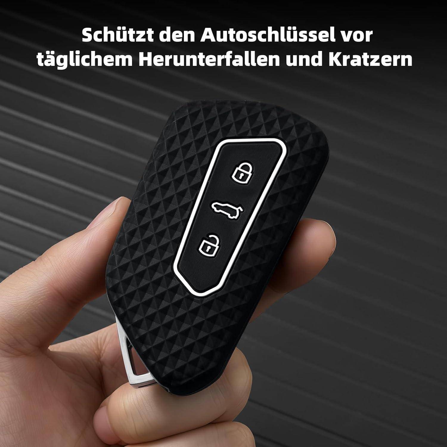 OATSBASF Autoschlüsselhülle Silikon für VW Golf 8, Seat Leon MK4, Skoda Octavia, L-Schwarz