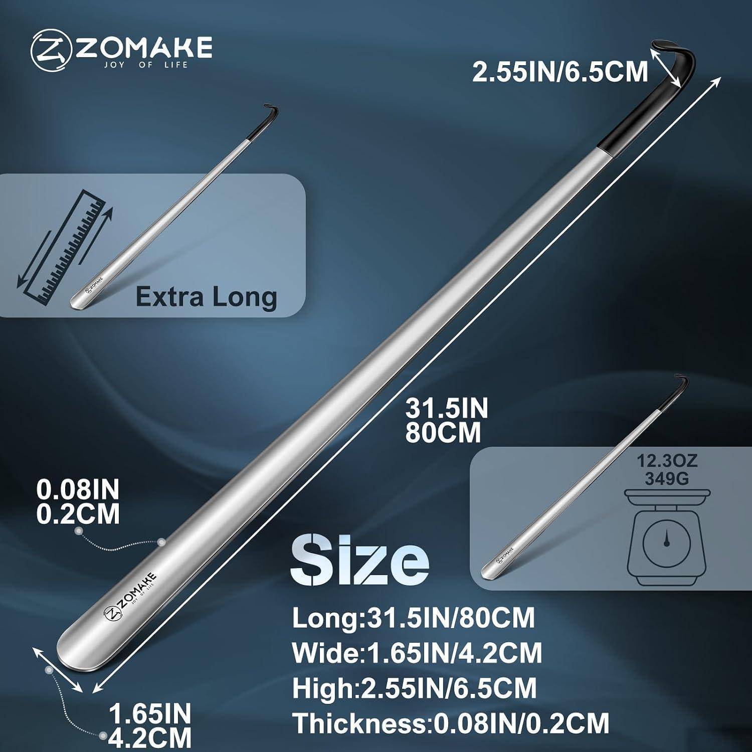 ZOMAKE Schuhlöffel lang 80 cm Edelstahl 2mm stabil