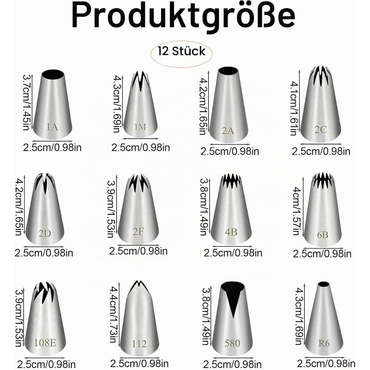 Spritztüllen Set 12tlg Edelstahl Wiederverwendbar Kuchen Torten Kekse