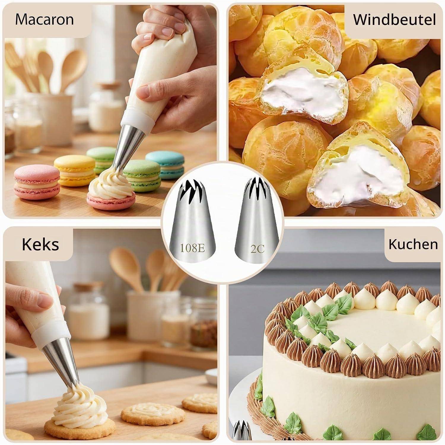 Spritztüllen Set 12tlg Edelstahl Wiederverwendbar Kuchen Torten Kekse