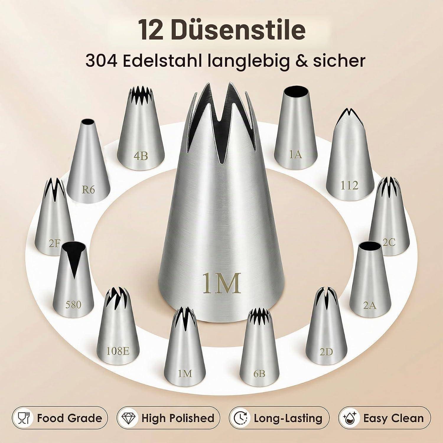 Spritztüllen Set 12tlg Edelstahl Wiederverwendbar Kuchen Torten Kekse