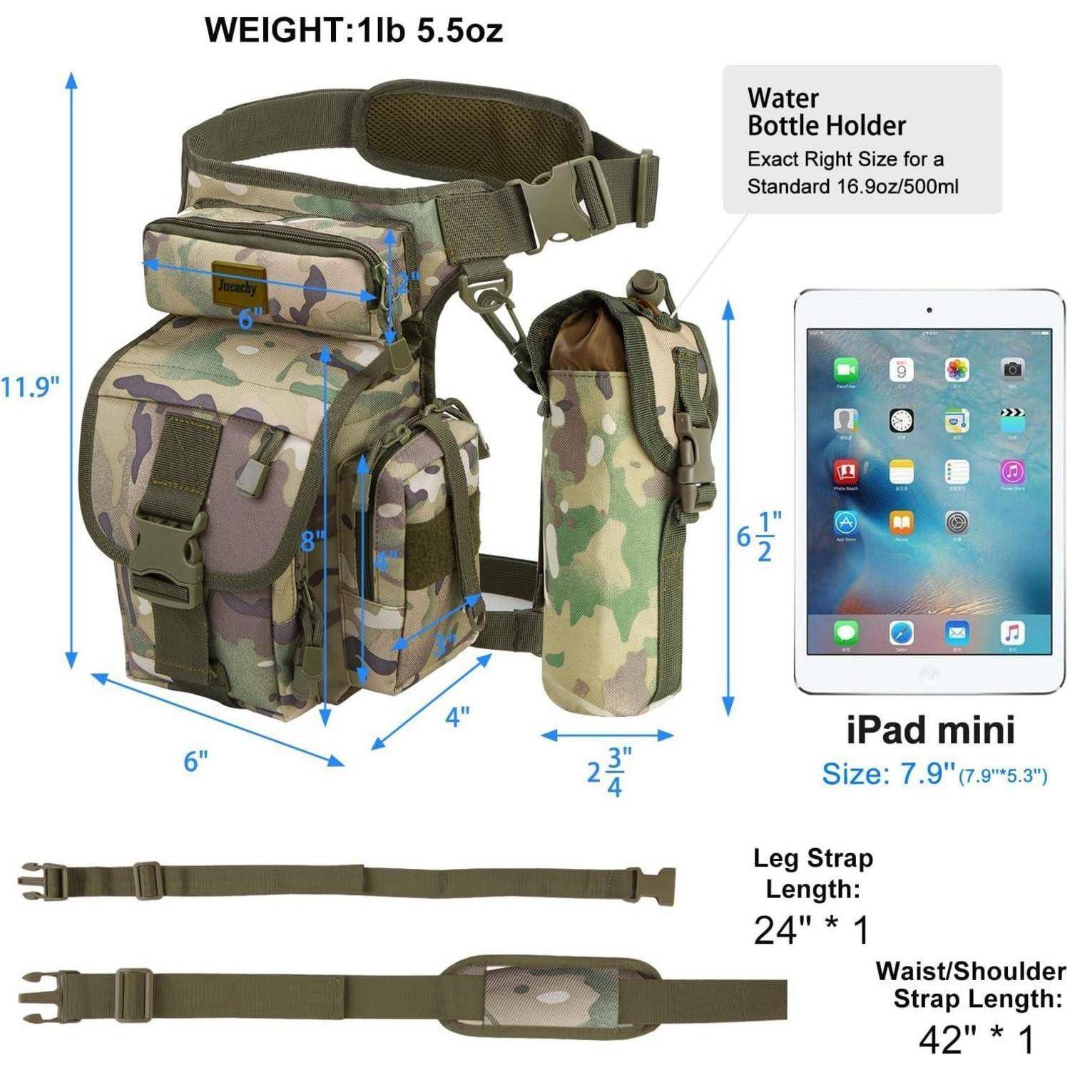 Taktische Beintasche wasserdicht 8 Taschen mit Flaschentasche Camouflage
