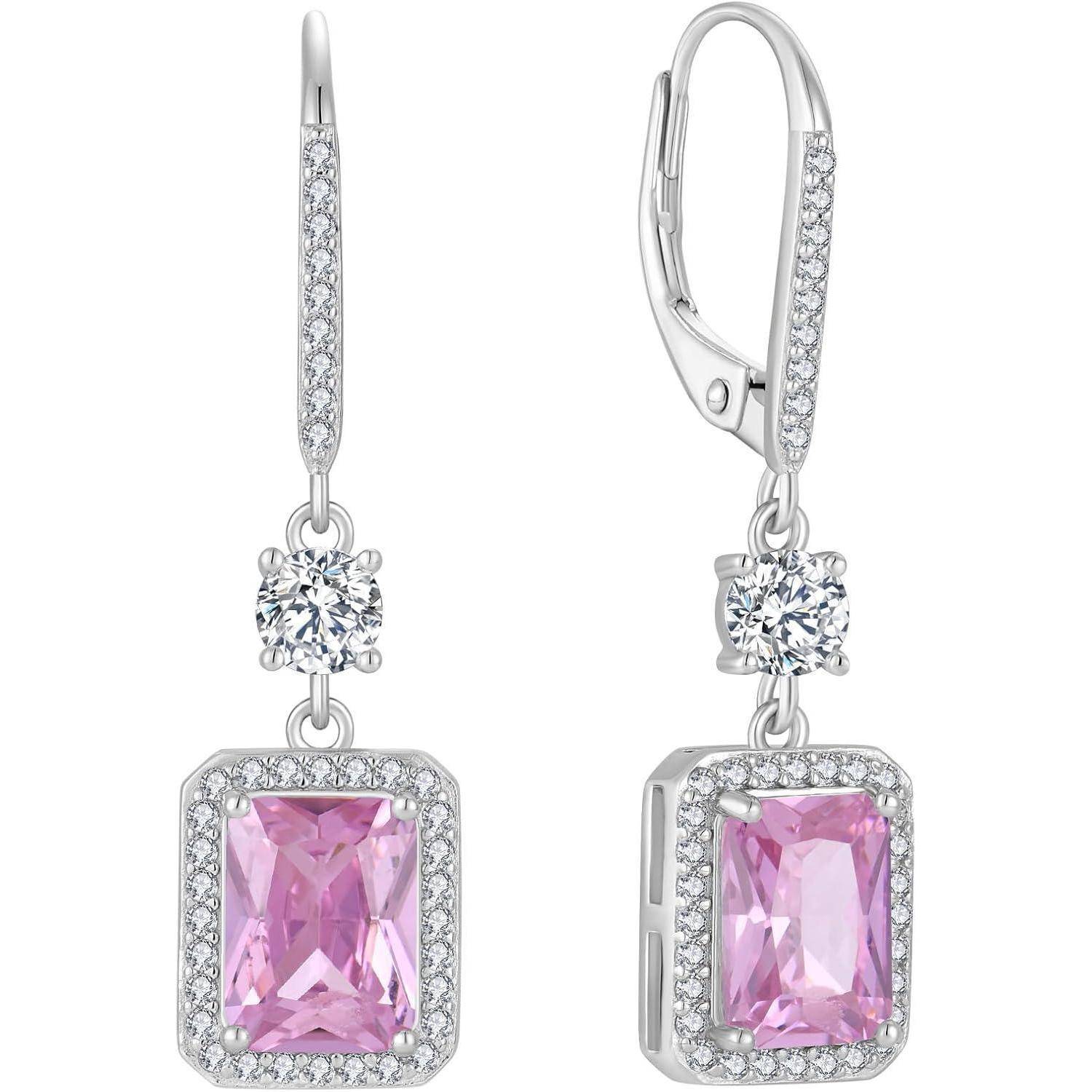 Quadrat Prinzessschliff Hängend Ohrringe 925 Sterling Silber