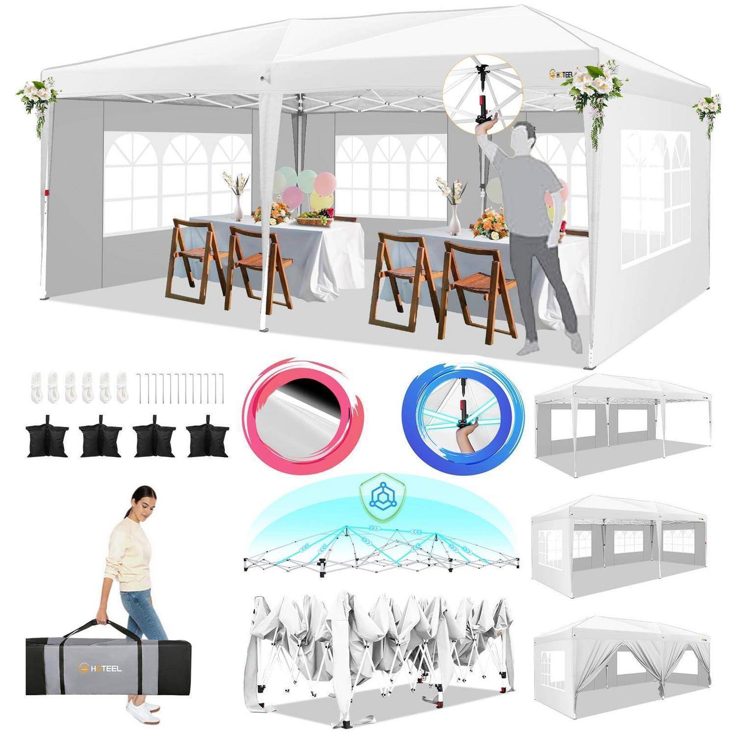 HOTEEL Faltpavillon 3x6m wasserdicht, 6 Seitenteile, höhenverstellbar, weiß