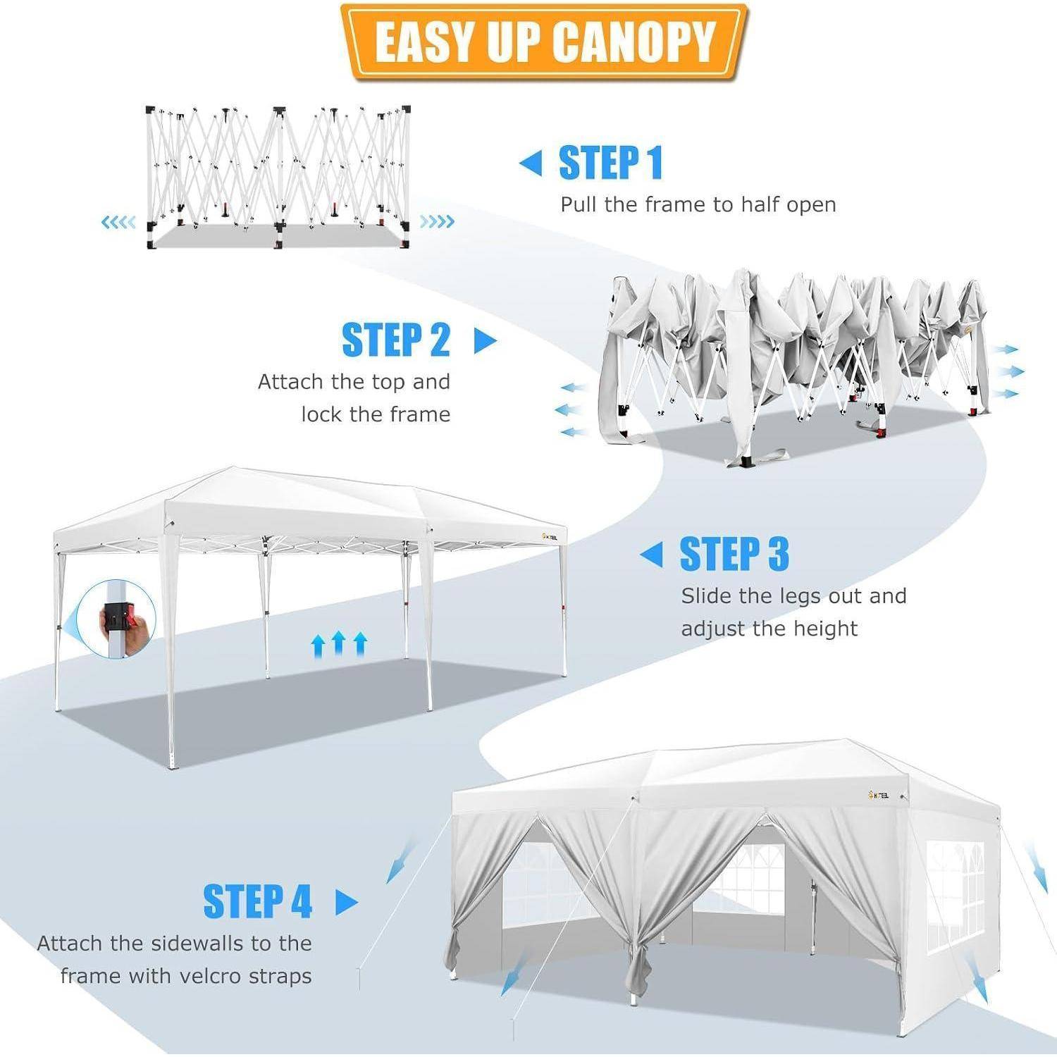 HOTEEL Faltpavillon 3x6m wasserdicht, 6 Seitenteile, höhenverstellbar, weiß