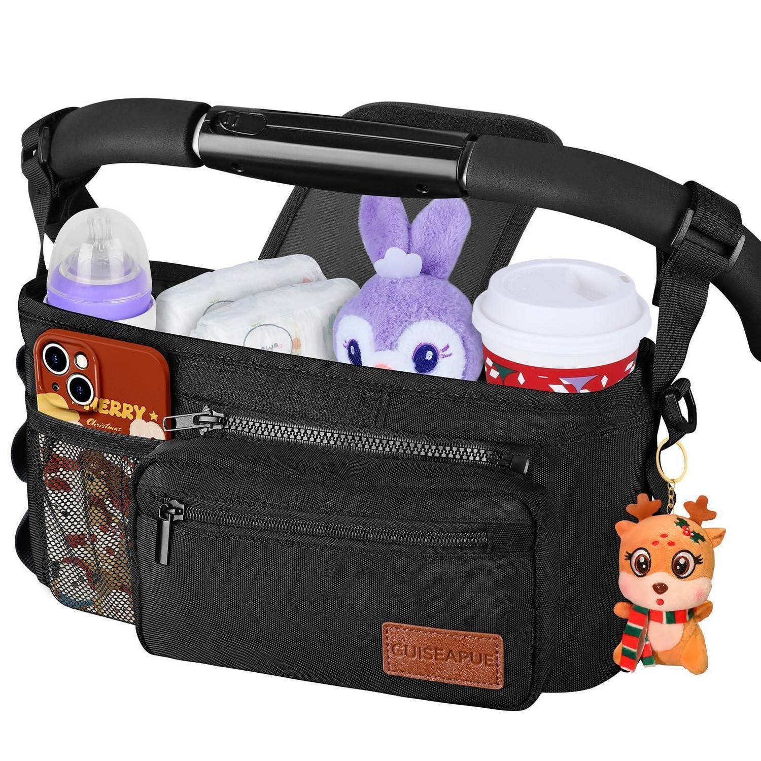 Kinderwagenorganizer mit Getränkehalter Schwarz