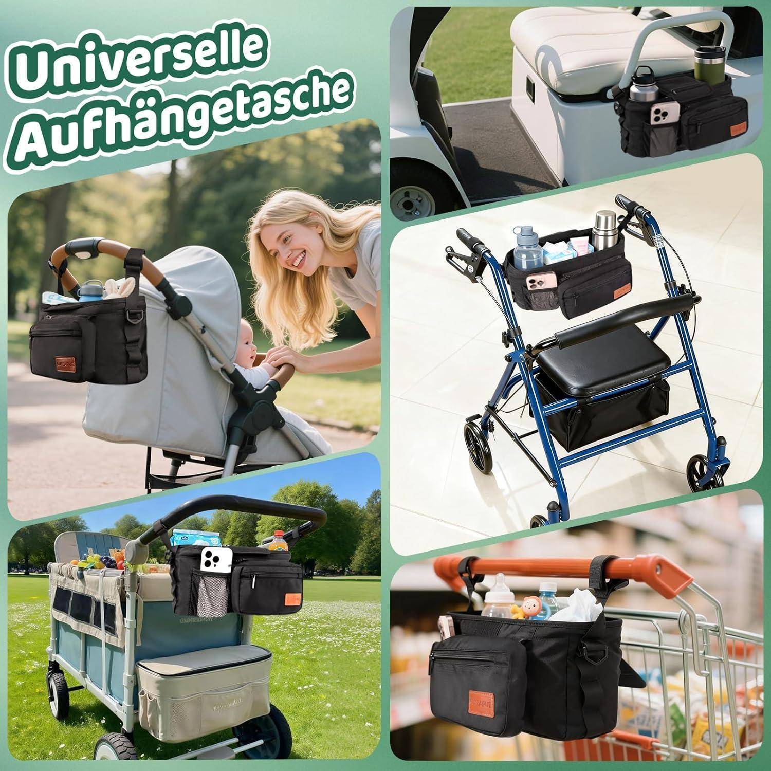 Kinderwagenorganizer mit Getränkehalter Schwarz