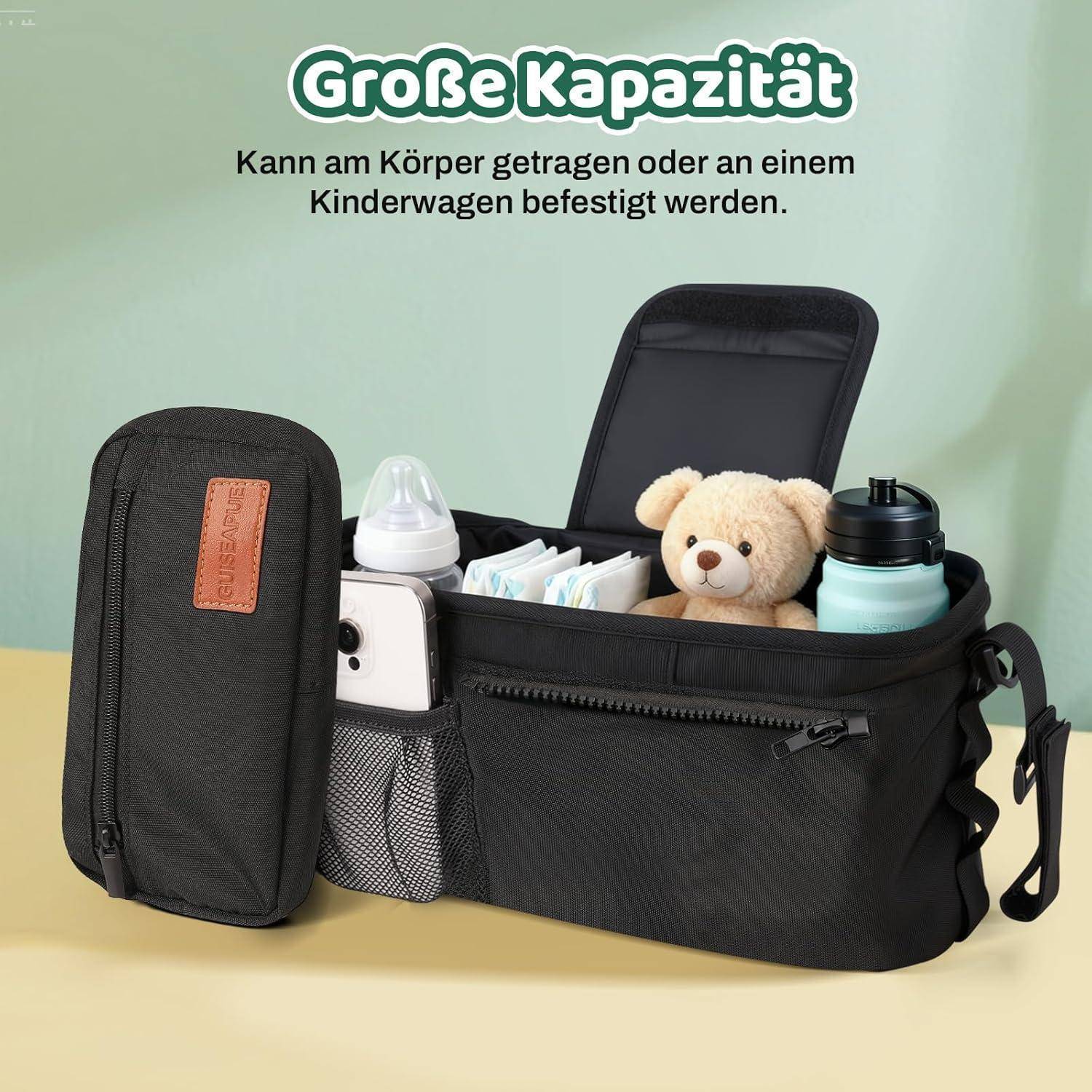 Kinderwagenorganizer mit Getränkehalter Schwarz