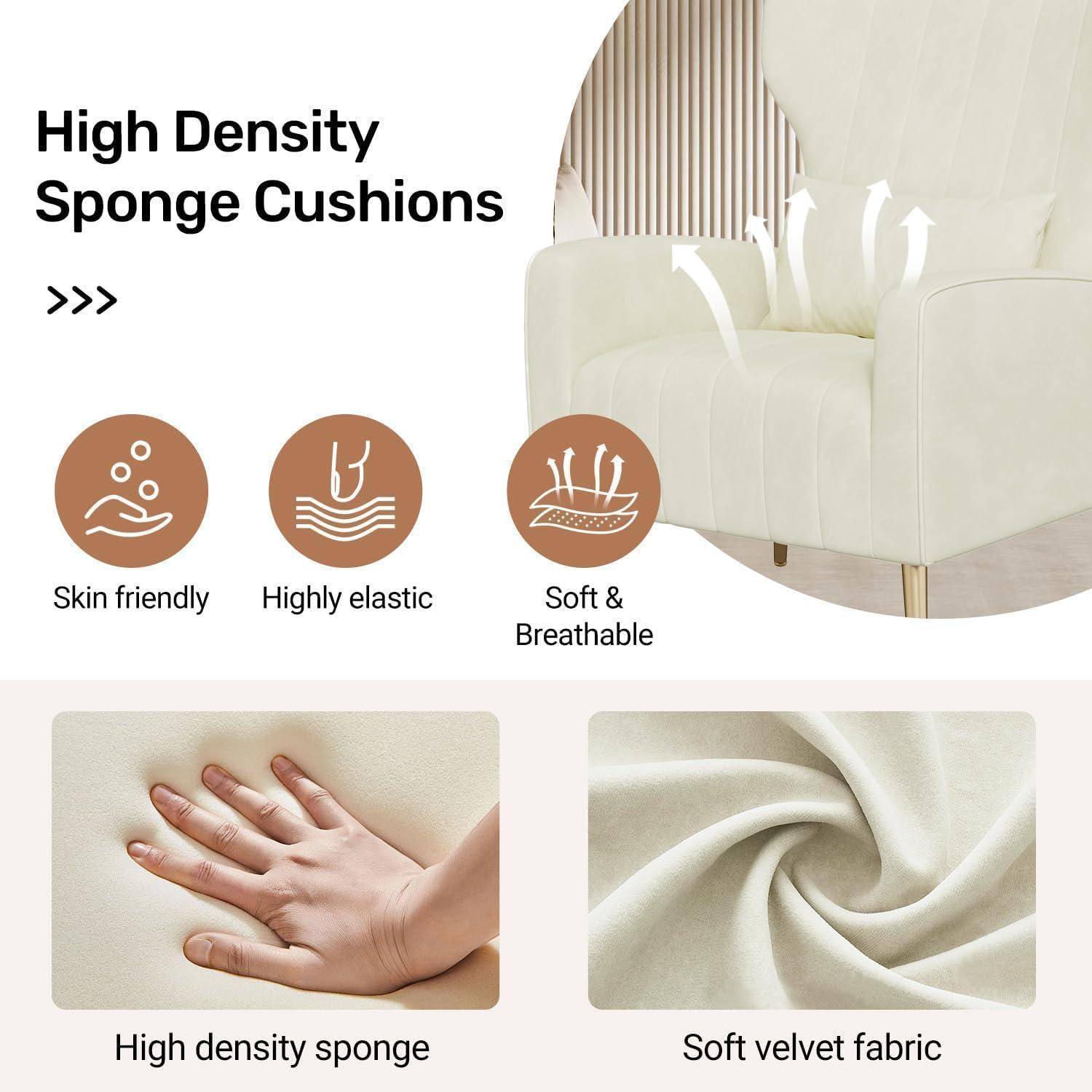 Relaxsessel Samt Beige mit Kopfkissen und Metallfüßen bis 130kg
