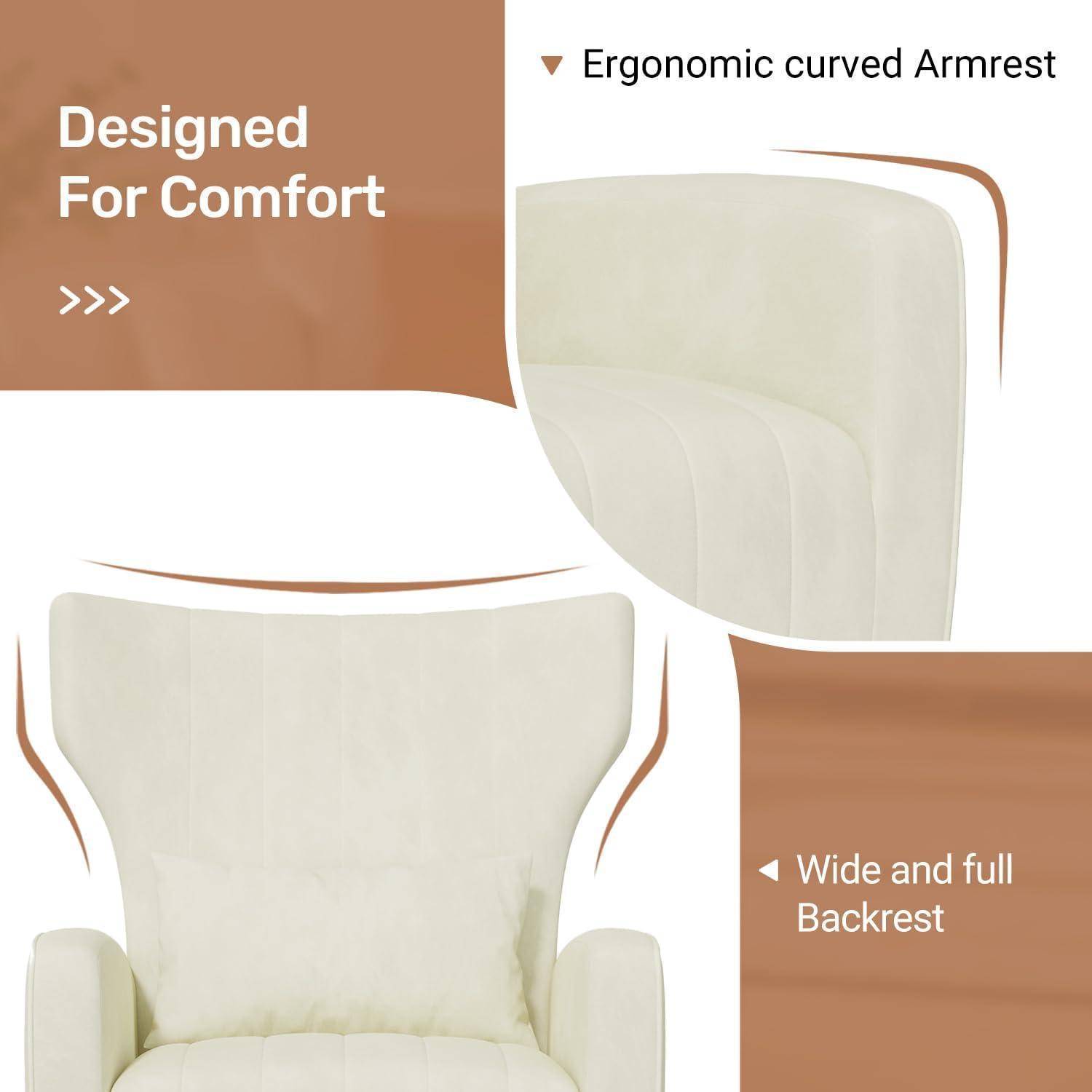 Relaxsessel Samt Beige mit Kopfkissen und Metallfüßen bis 130kg
