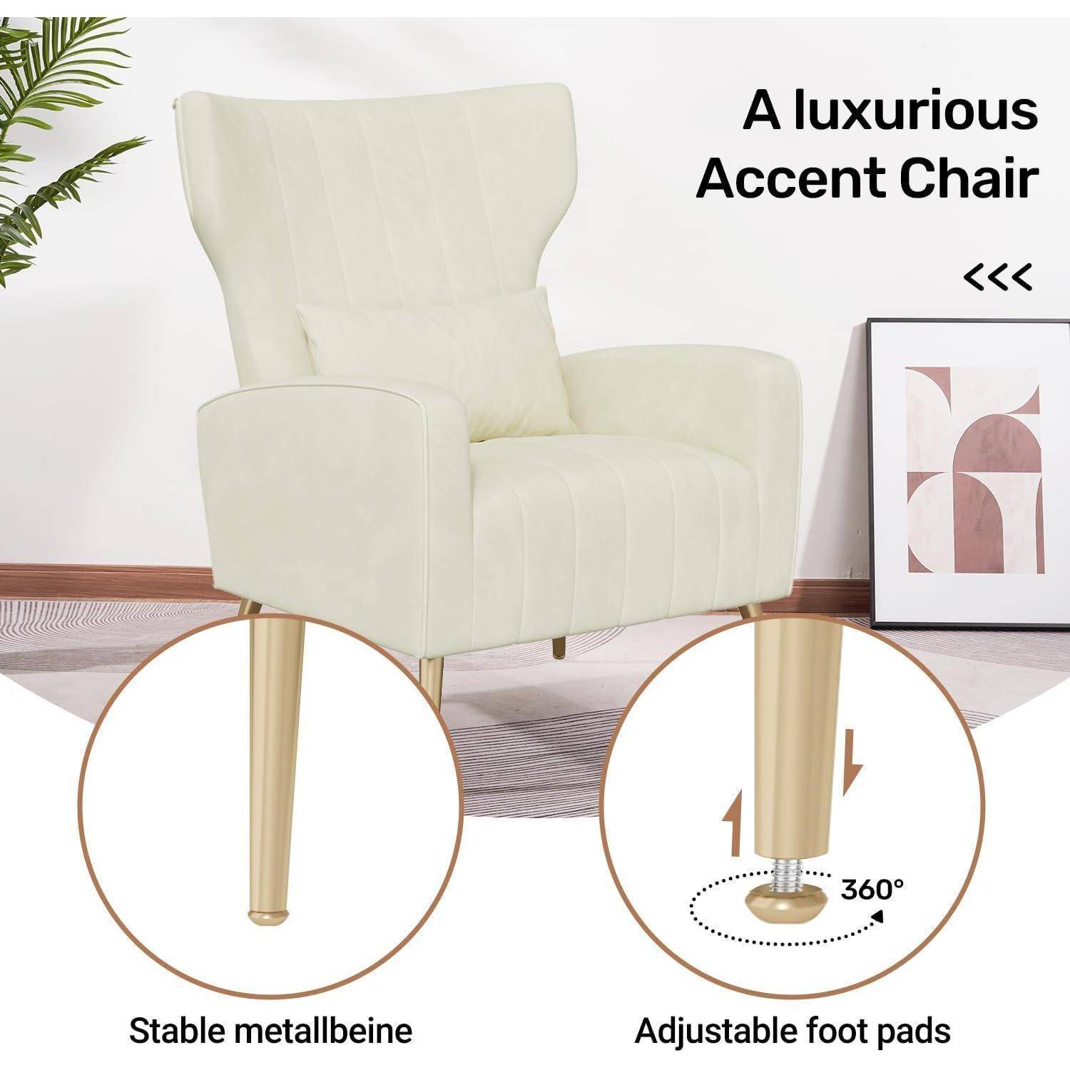 Relaxsessel Samt Beige mit Kopfkissen und Metallfüßen bis 130kg