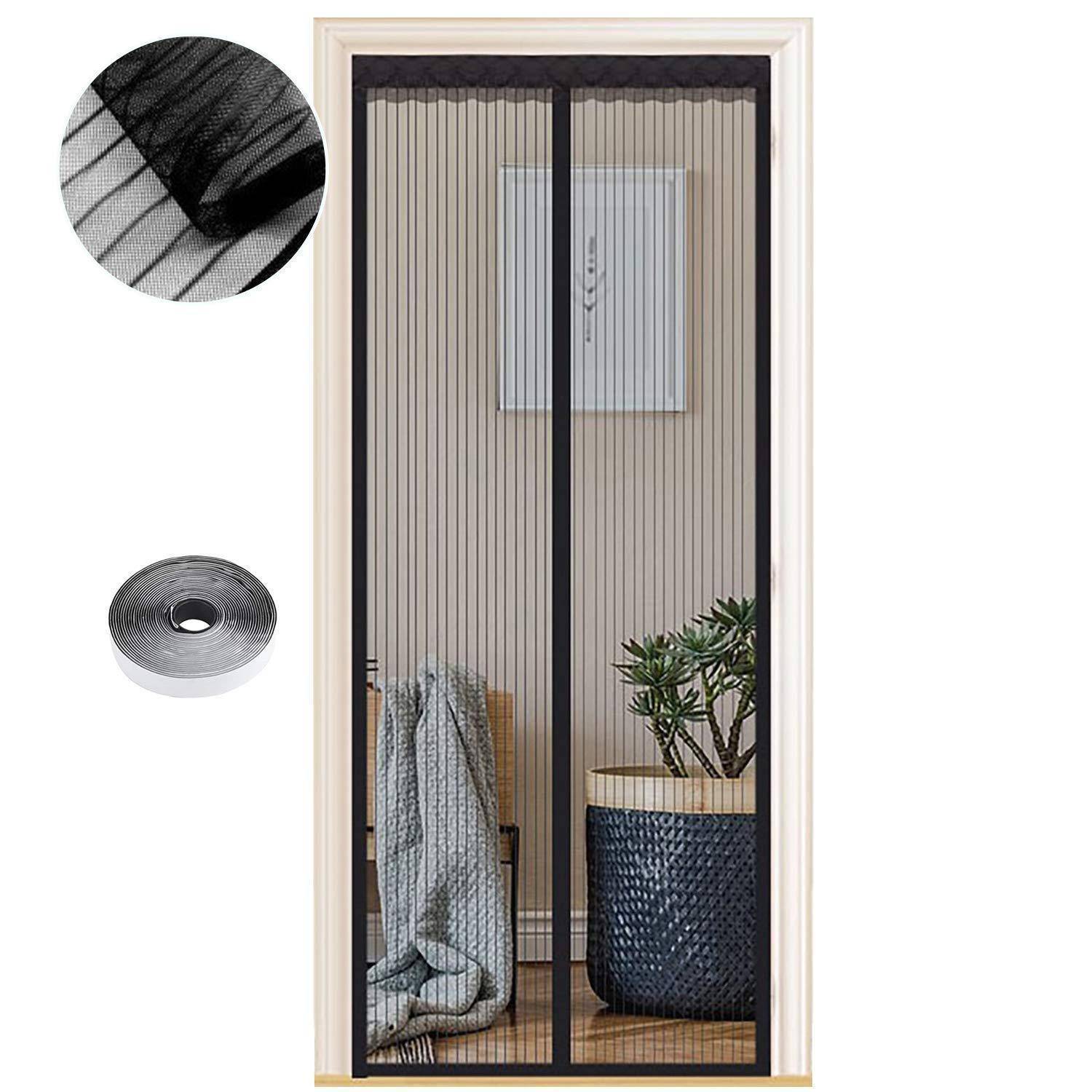 Fliegengitter Tür Magnet Insektenschutz 95x195cm Schwarz Ohne Bohren