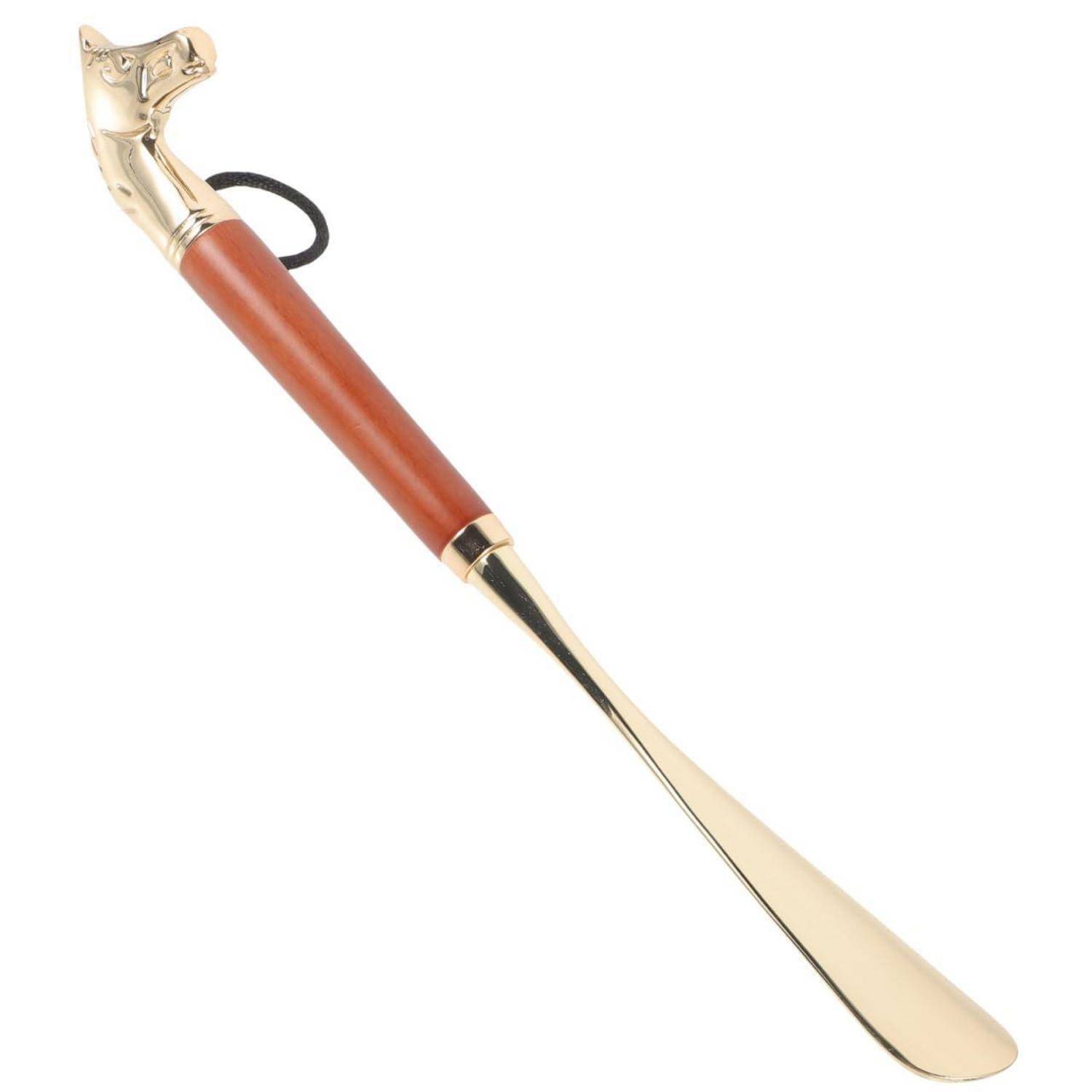 Schuhlöffel mit Pferdekopf, 32 cm, Messing/Holz