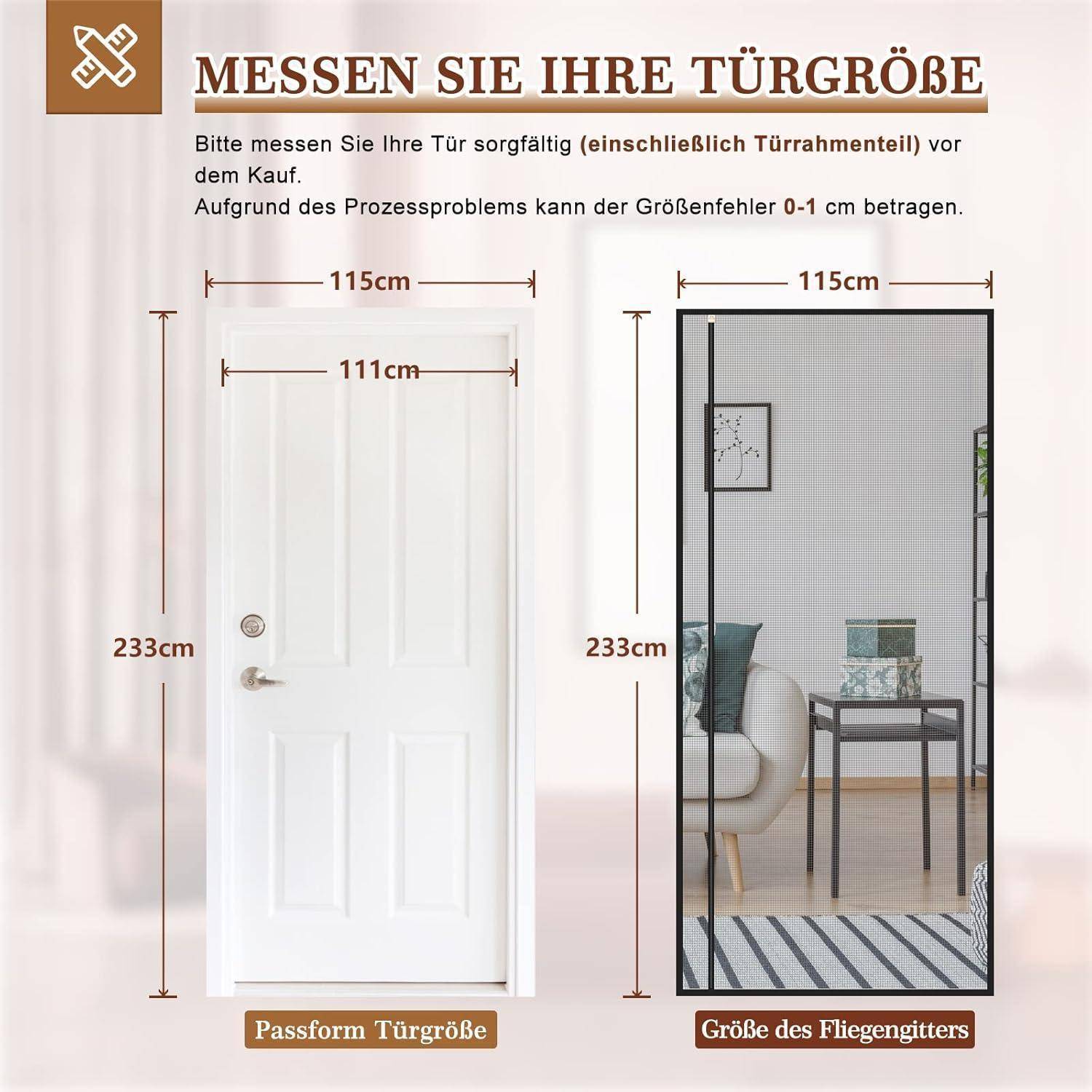 Yotache Insektenschutz Balkontür 115x233cm Schwarz Glasfaser Magnetverschluss