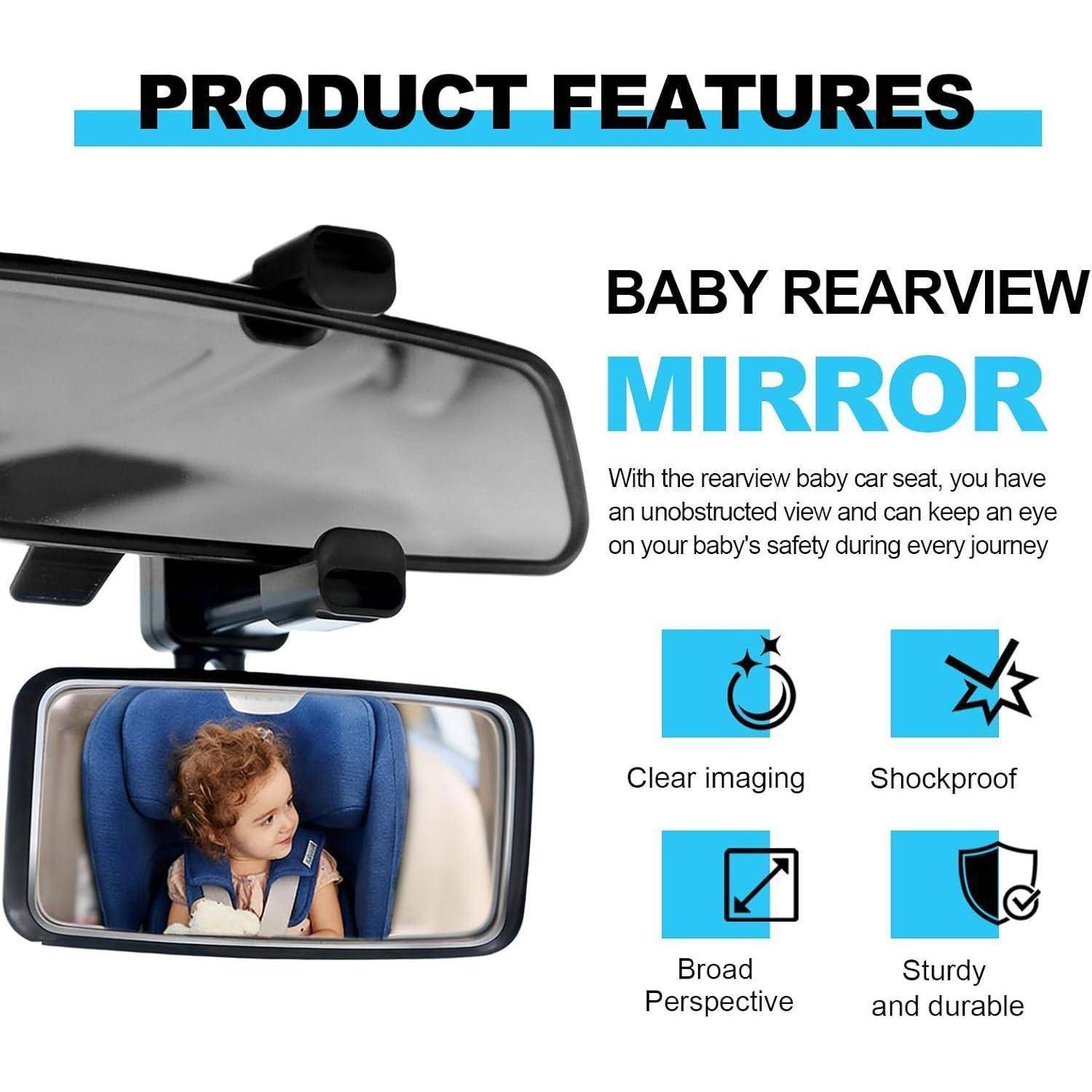 Rücksitzspiegel Baby 360° drehbar mit Hakenclip bruchsicher