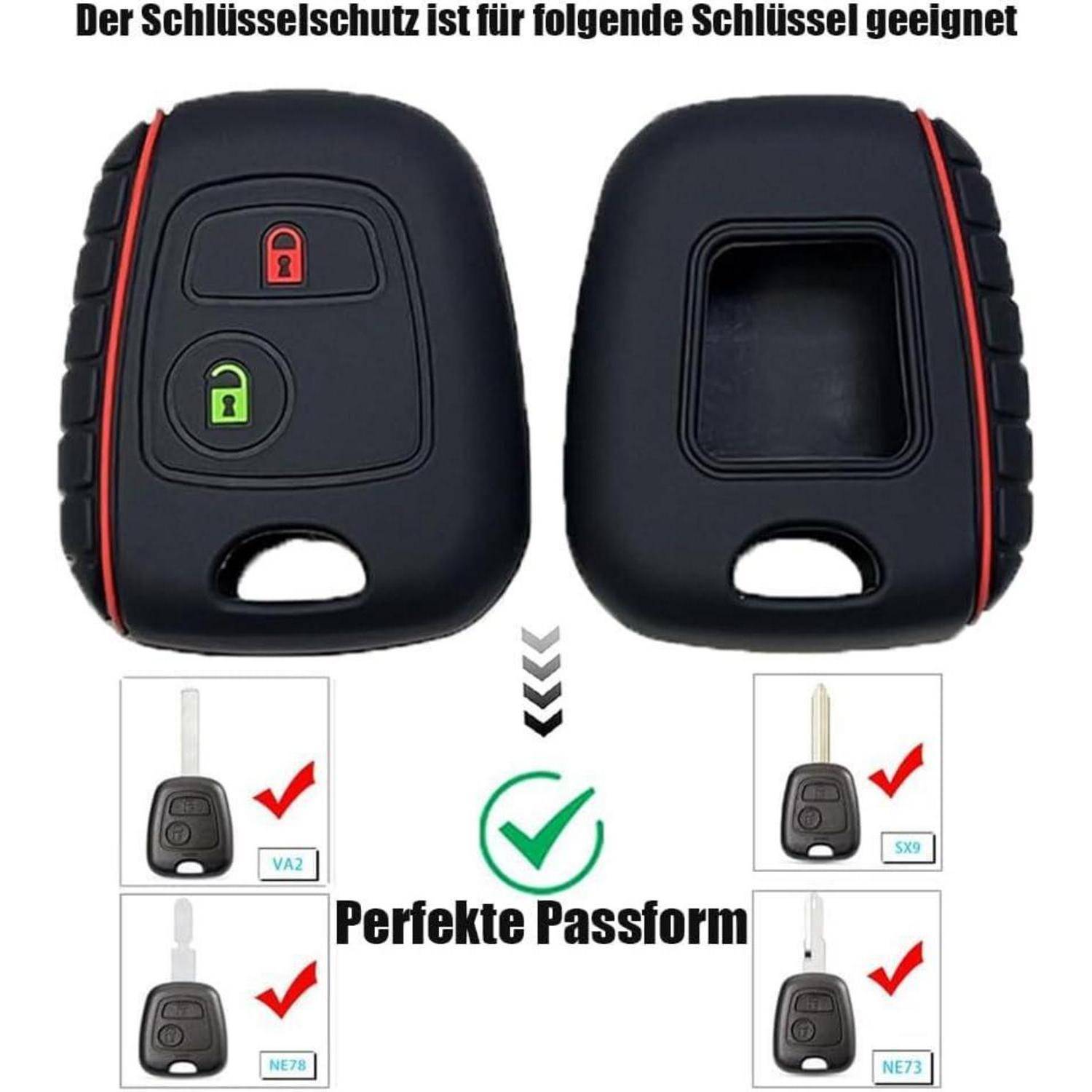 Autoschlüsselhülle Silikon für Peugeot Citroën 2 Tasten mit Schlüsselring