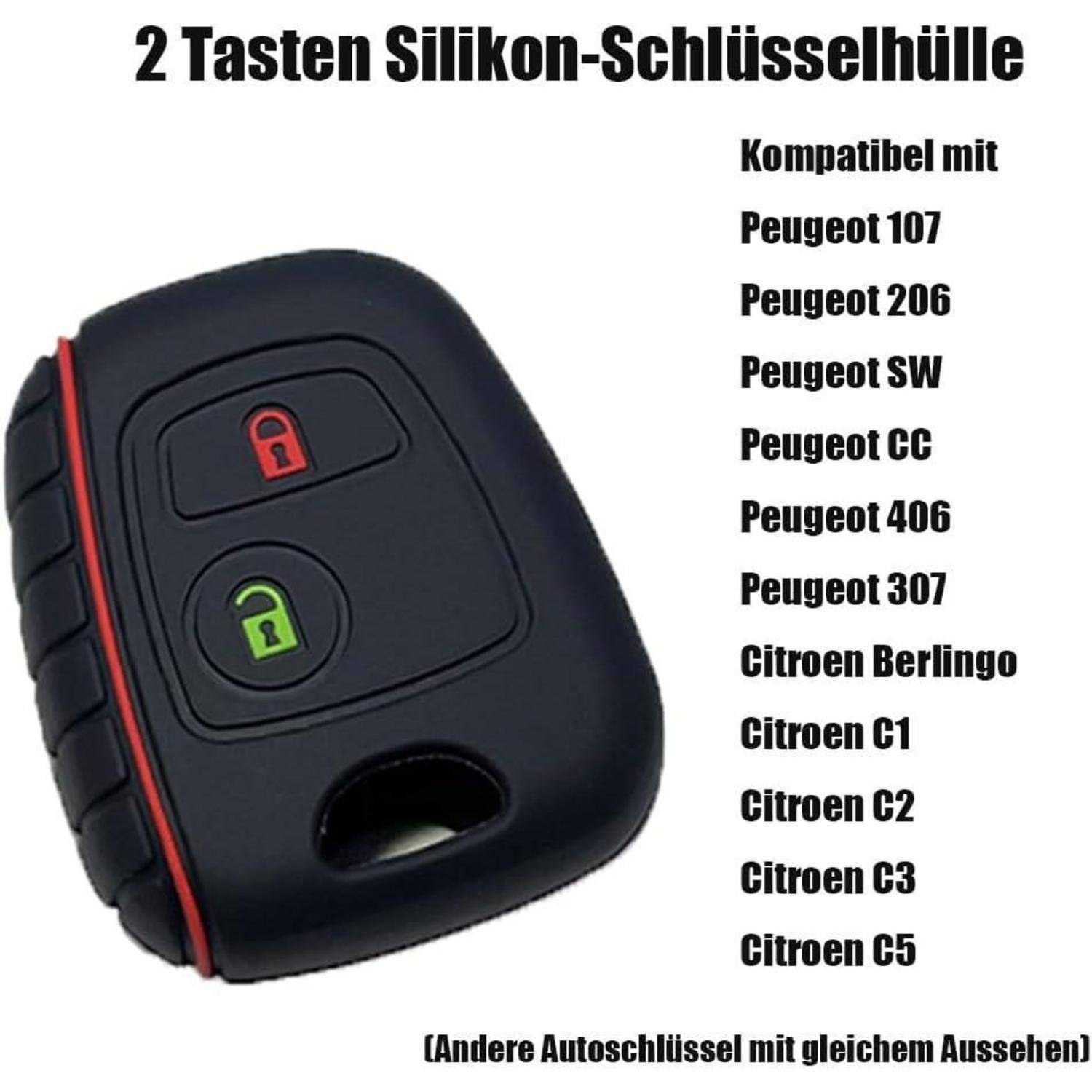 Autoschlüsselhülle Silikon für Peugeot Citroën 2 Tasten mit Schlüsselring