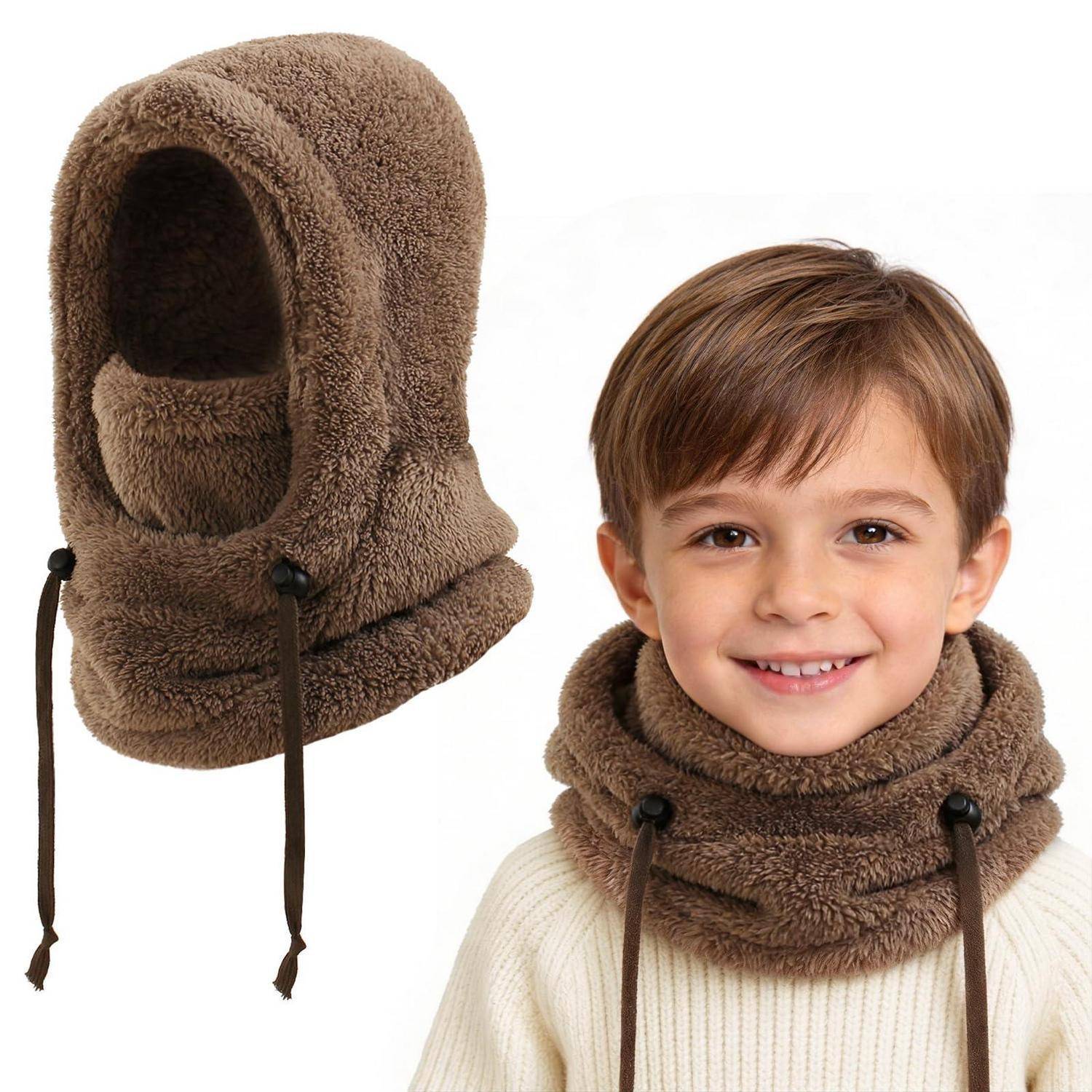 Kinder Sturmhaube Fleece 3-10 Jahre Braun Multifunktion Winddicht Warm