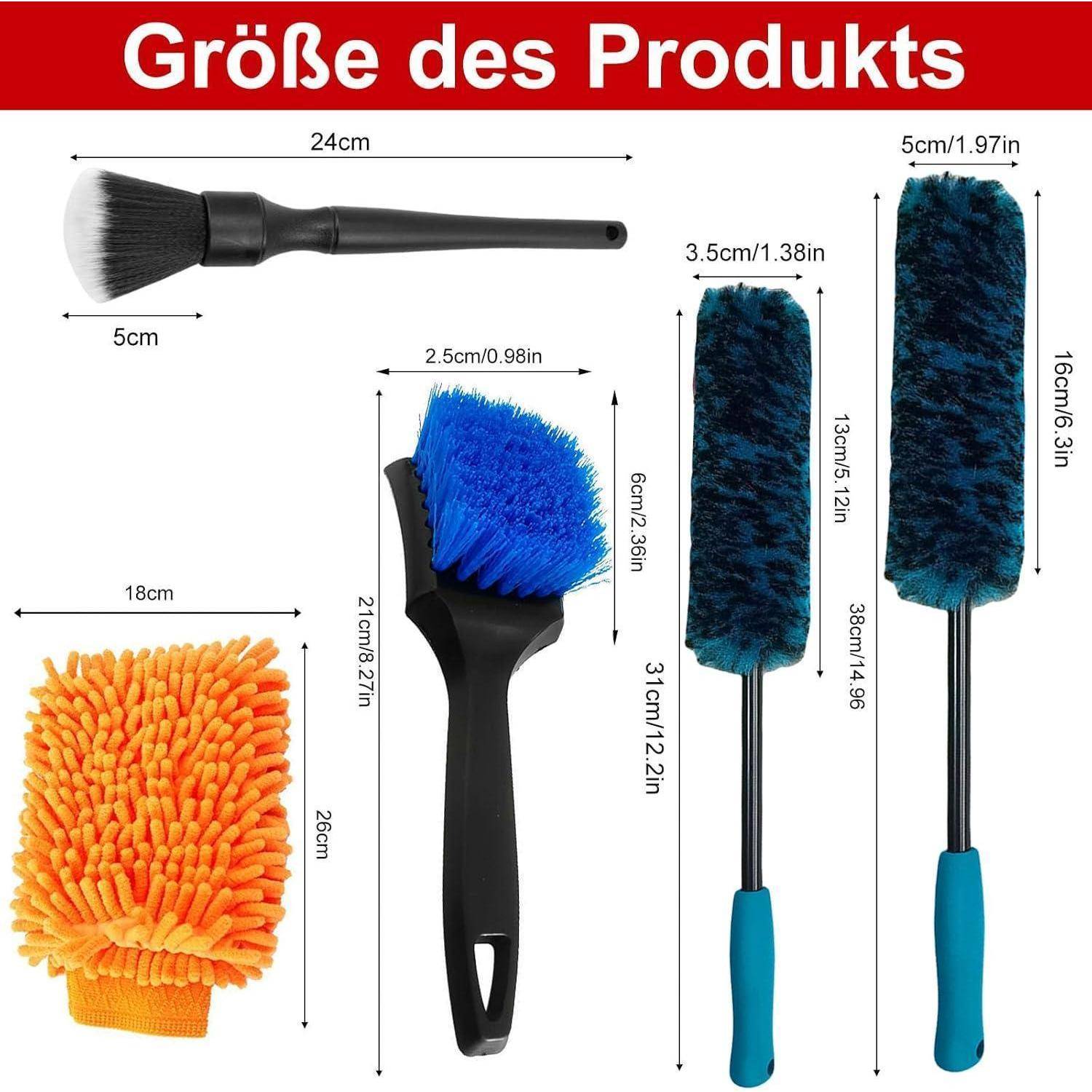 Auto Reinigungsset 5-teilig mit Felgenbürste und Waschhandschuh