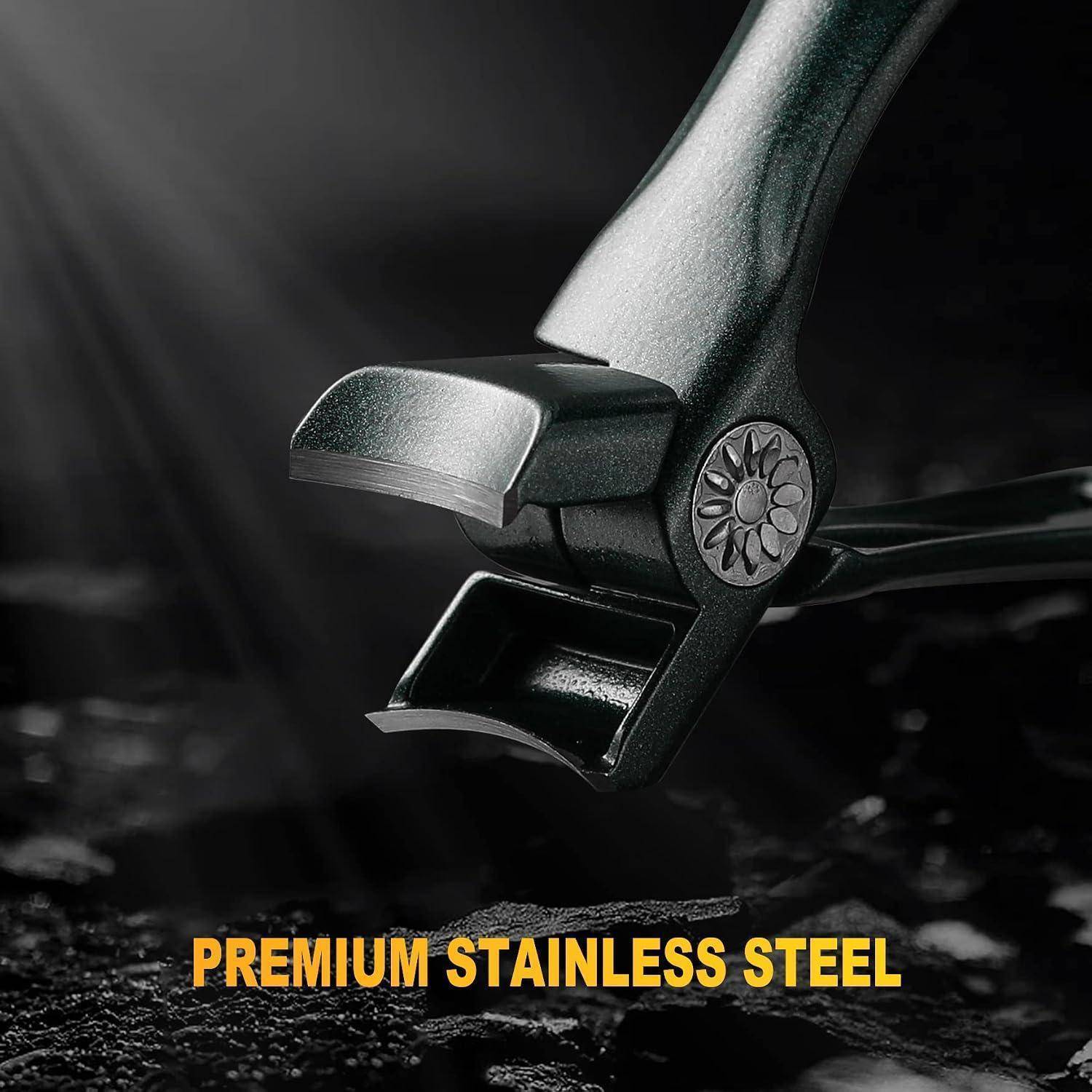 Nahaufnahme eines Flaschenöffners aus Edelstahl mit der Aufschrift „PREMIUM STAINLESS STEEL" am unteren Ende.