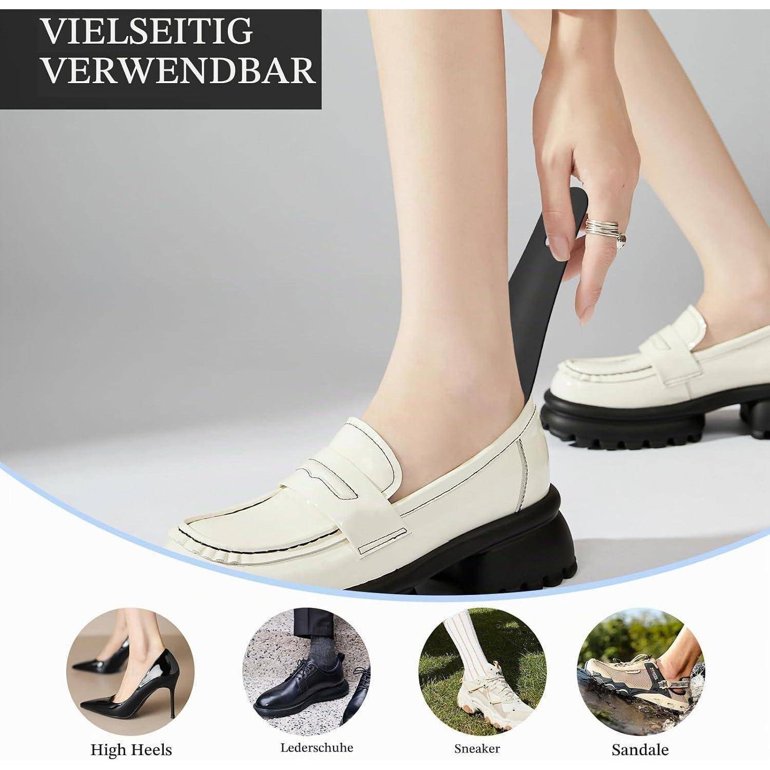 # Anzeige für weiße Loafer-ähnliche Schuhe, die getragen werden, mit dem Text „VIELSEITIG VERWENDBAR