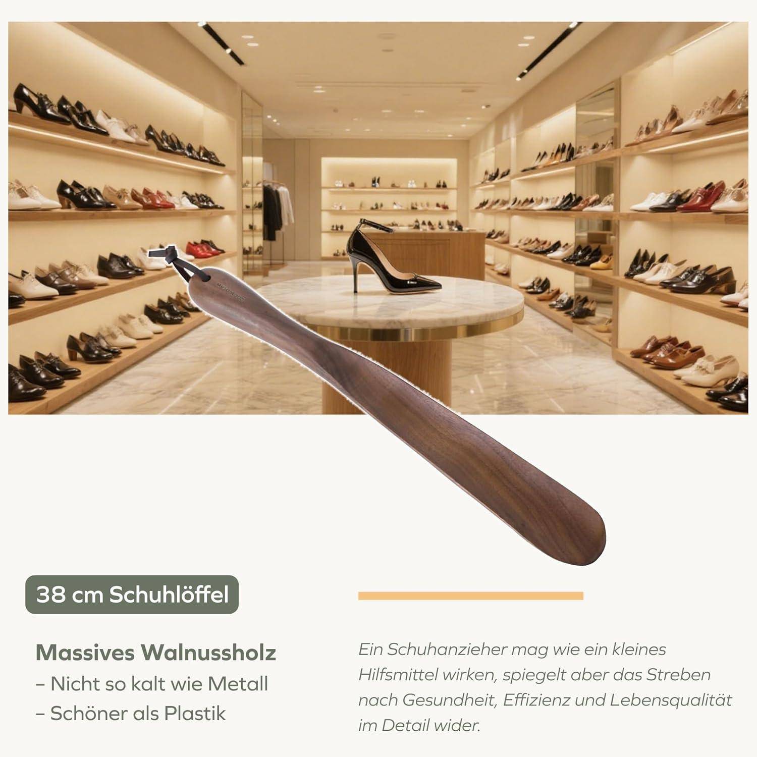 Schuhlöffel Walnussholz 38cm mit Hängeloch