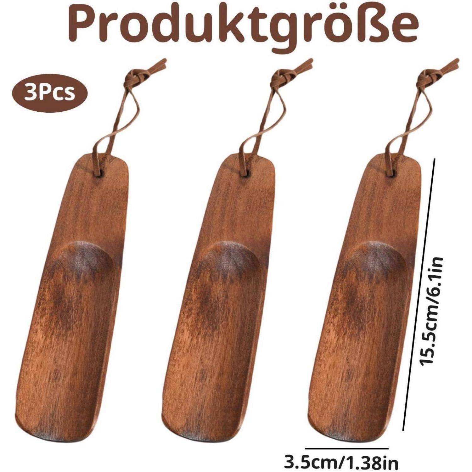 Produktgrößentabelle mit 3 Holzschlüsselanhänger-Paddeln, jedes 15,5 cm (6,1 Zoll) lang und 3,5 cm (1,38 Zoll) breit.