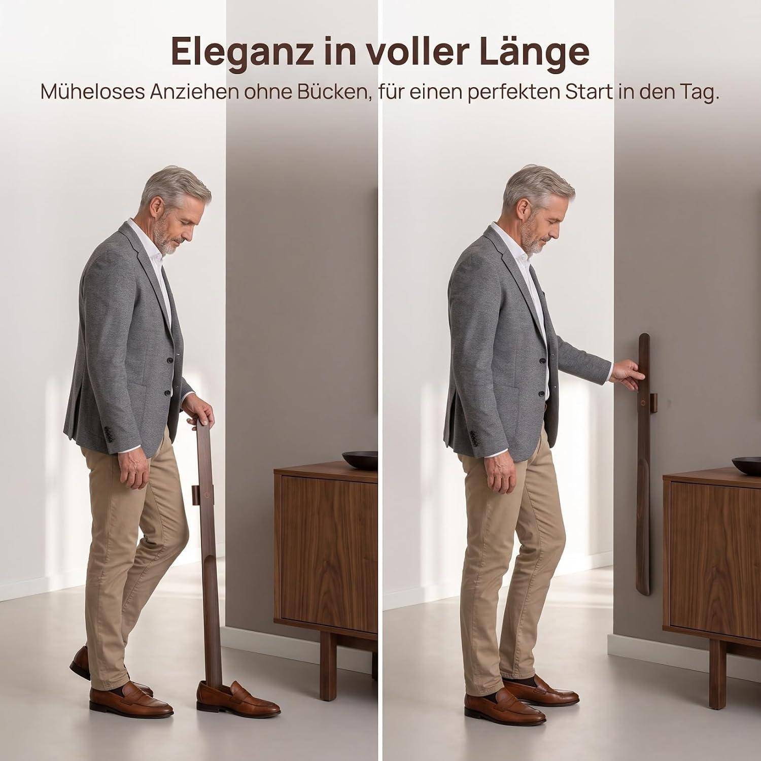Schuhlöffel Holz mit Magnet, langer Griff, für Senioren und Schwangere