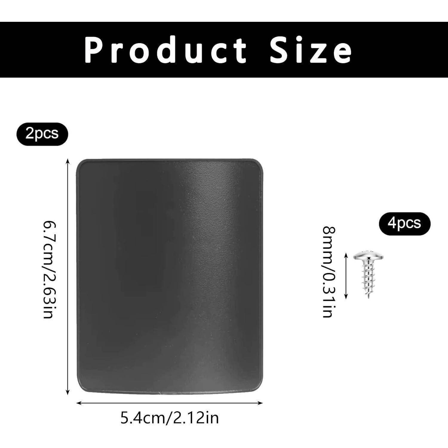 Die Produktgrößentabelle zeigt ein schwarzes rechteckiges Pad von 6,7 cm mal 5,4 cm plus 4 Schrauben mit einer Länge von 8 mm.