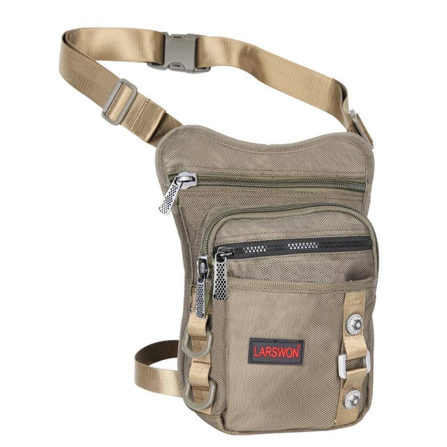 Tan Crossbody Utility Tasche mit verstellbarem Riemen, mehreren Reißverschlusstaschen und 